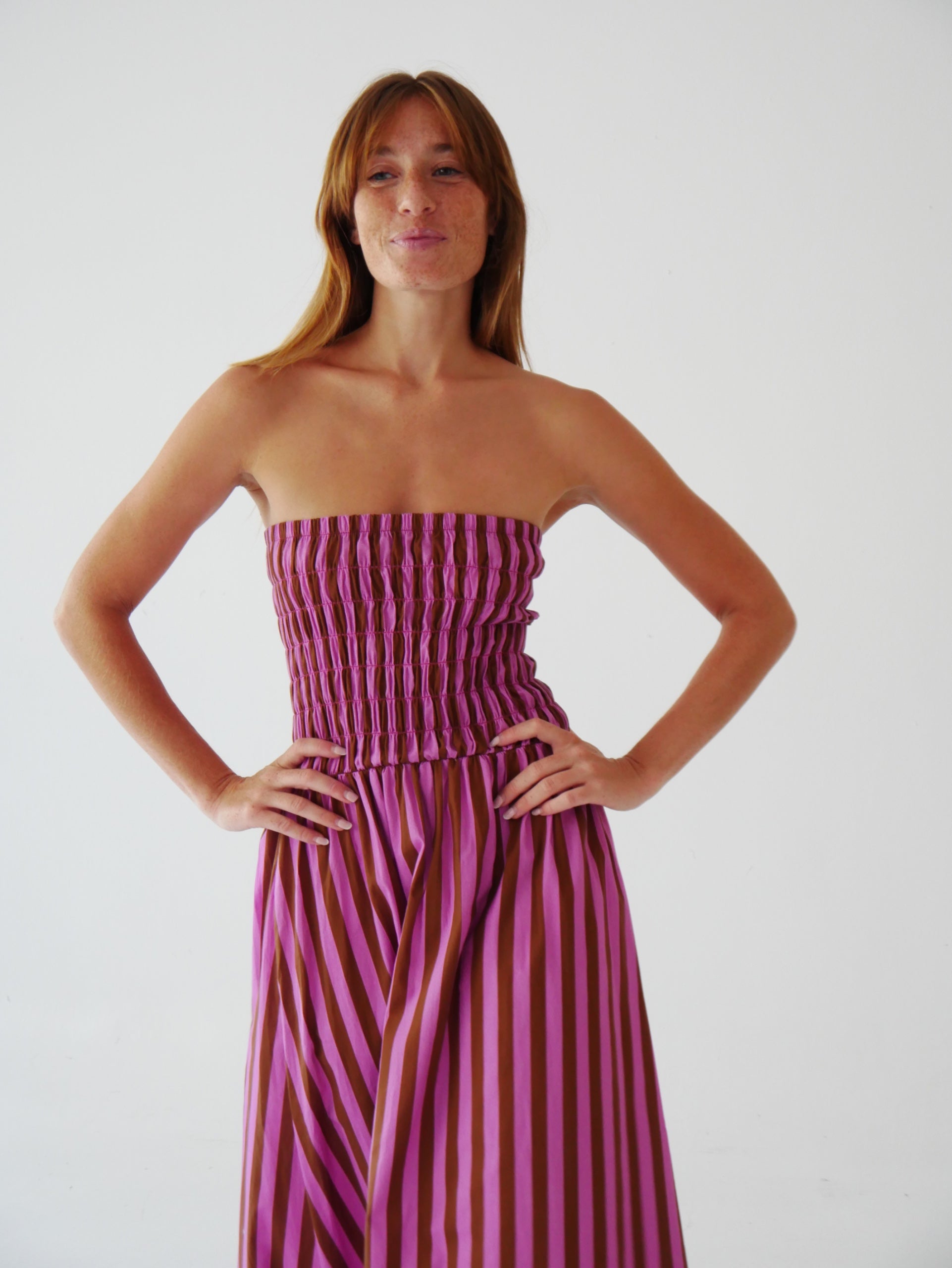 Vestido Emily Rayas Marrón y Rosa