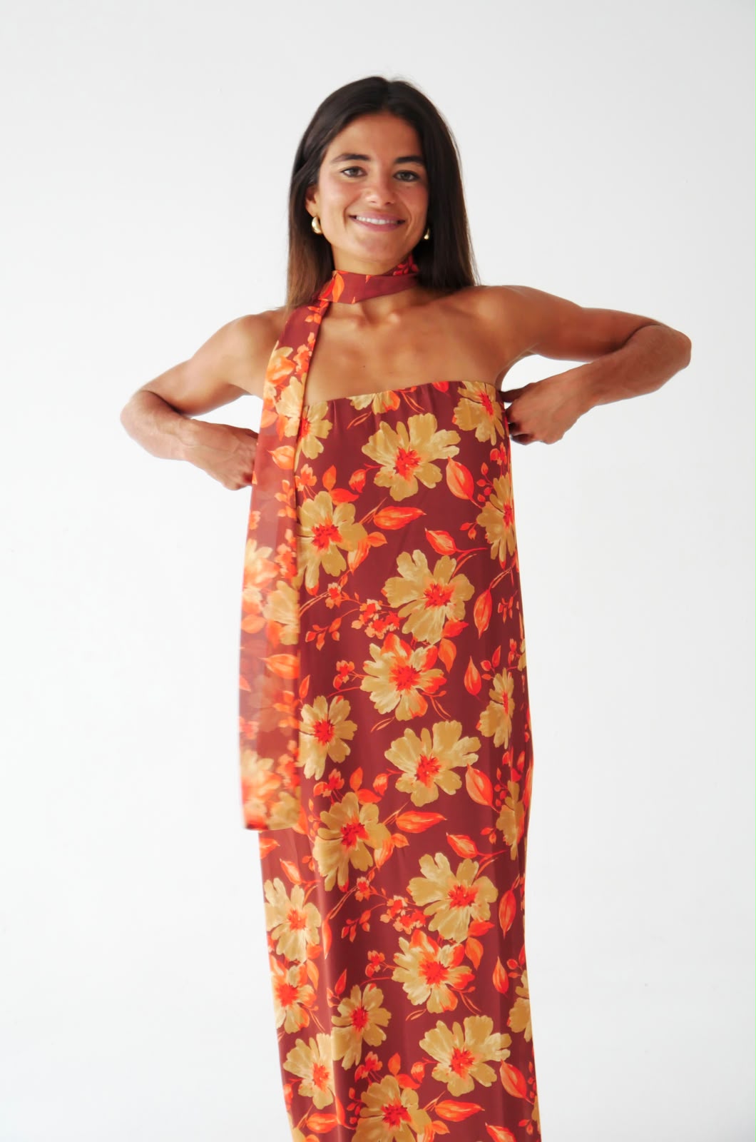 Vestido Sara Flores Marrón