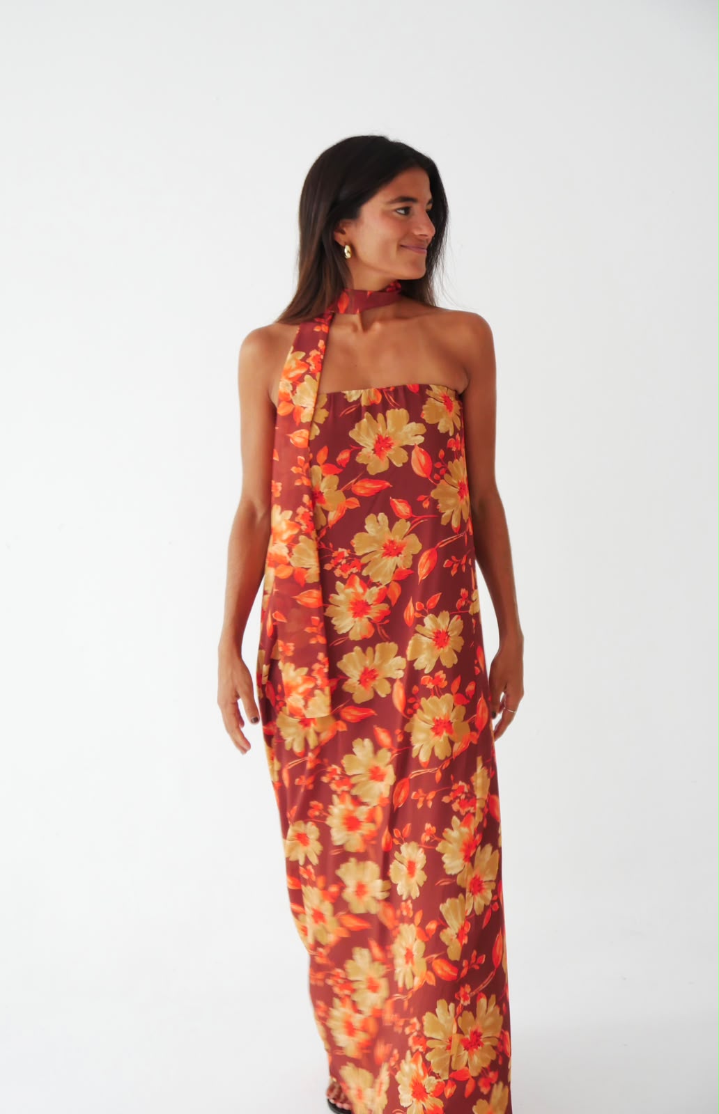 Vestido Sara Flores Marrón