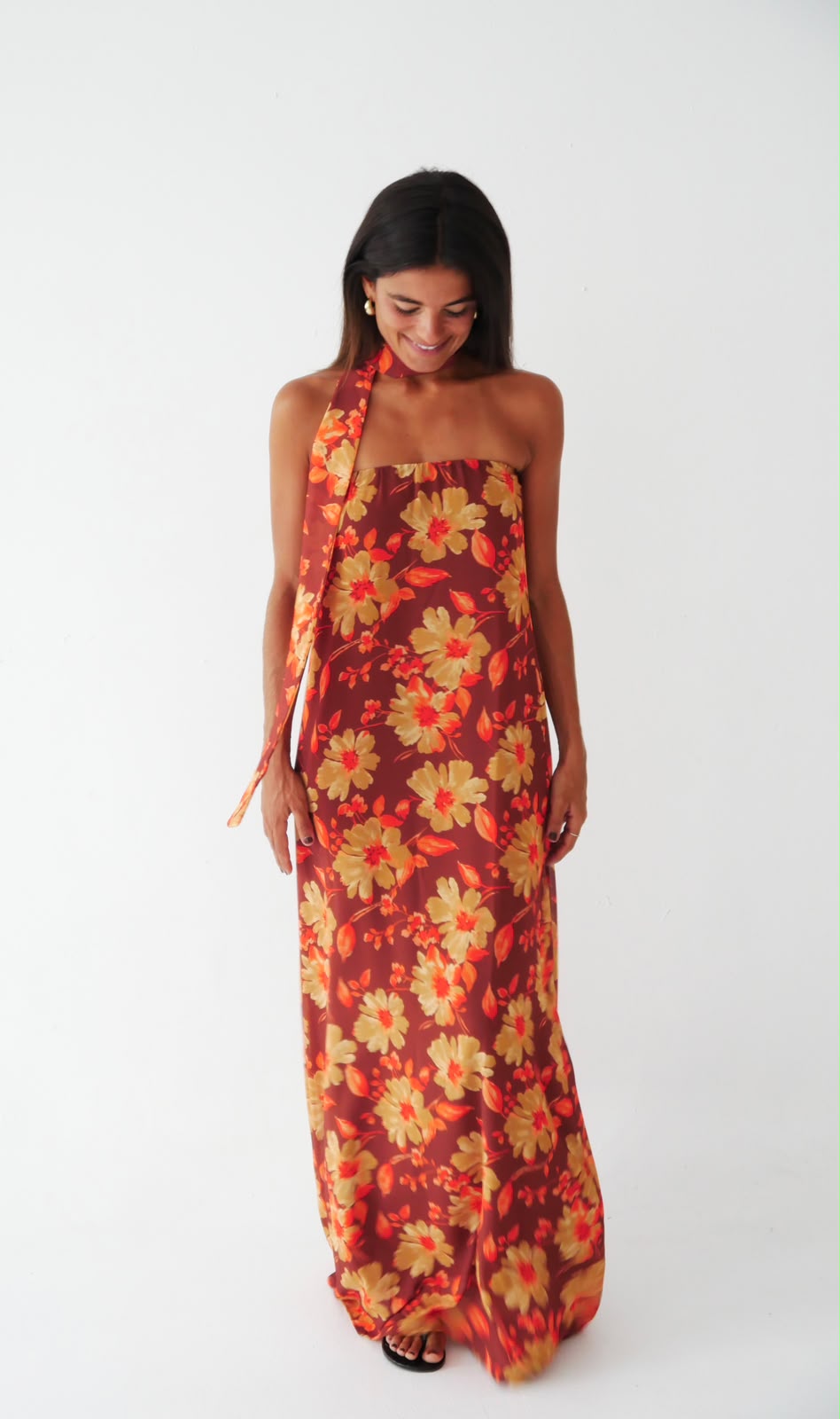 Vestido Sara Flores Marrón