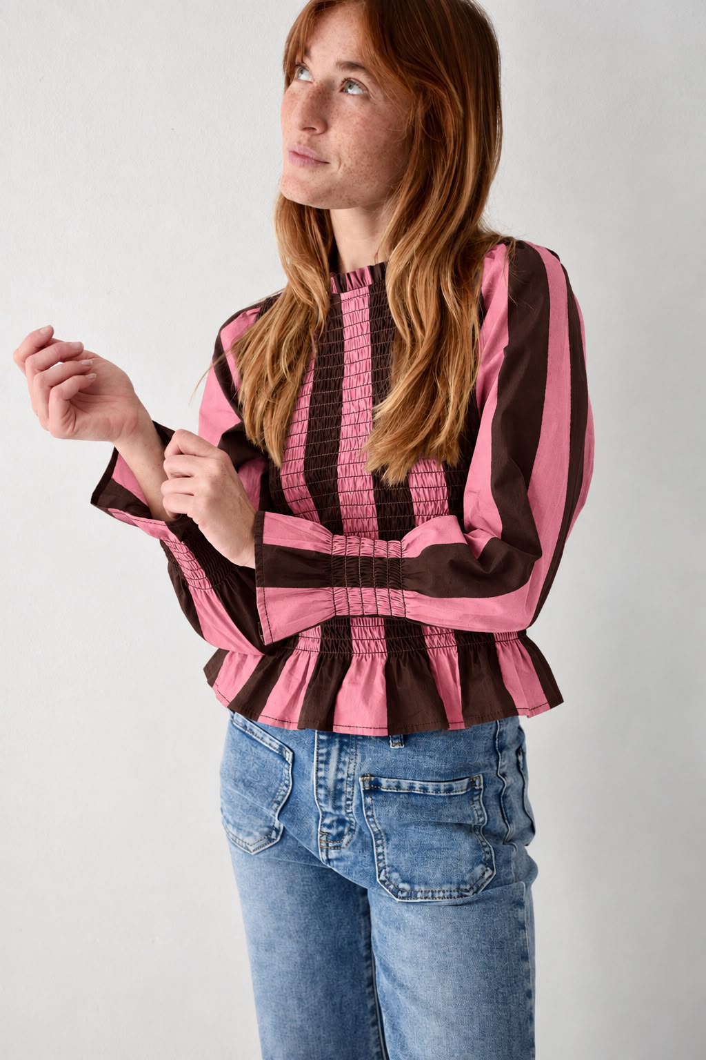 Blusa Chía Rayas Marrón y Rosa
