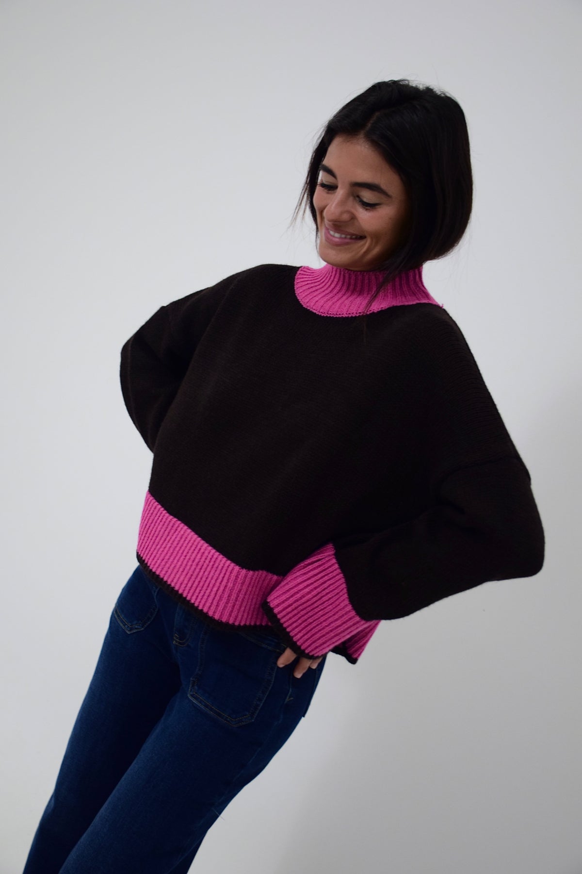 Jersey Bruna Marrón y Rosa