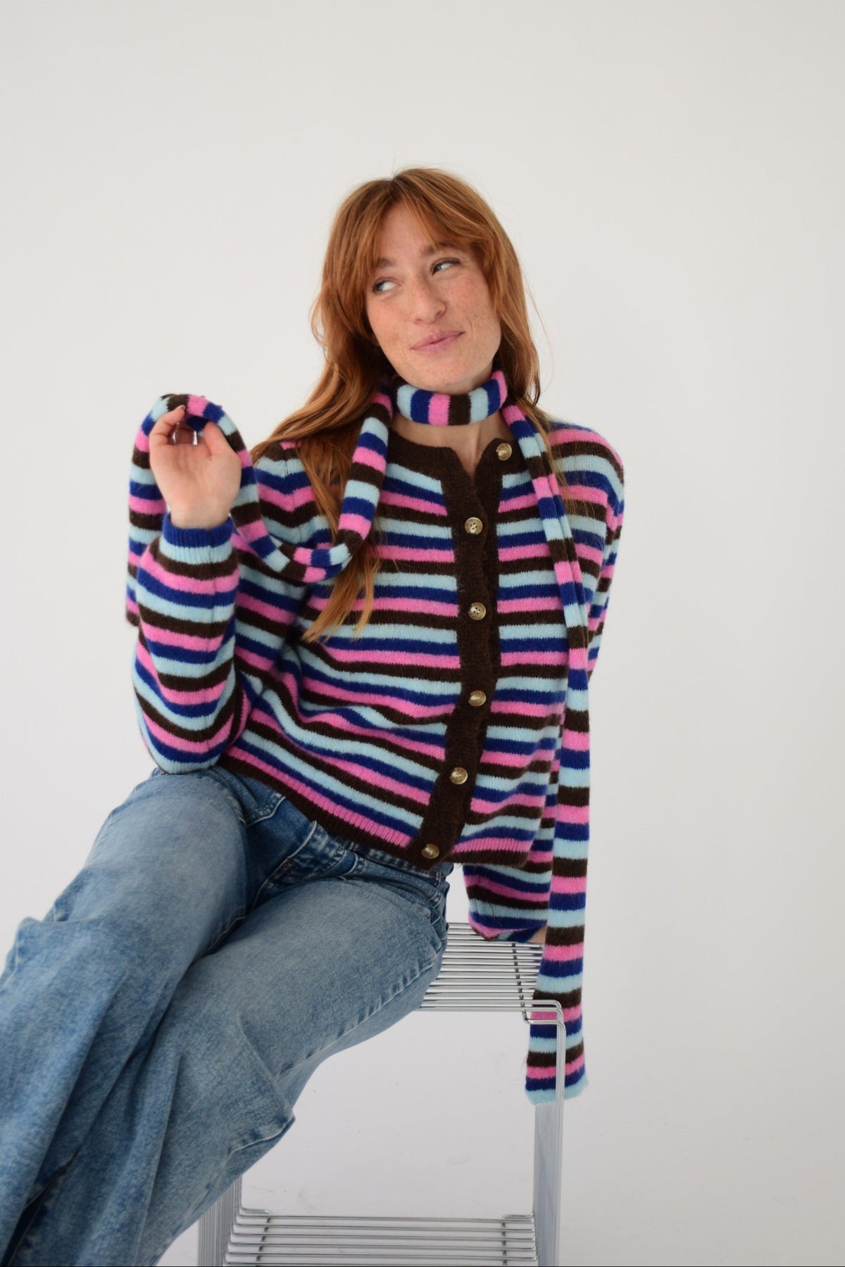 Cárdigan Ángela Azul y Marrón
