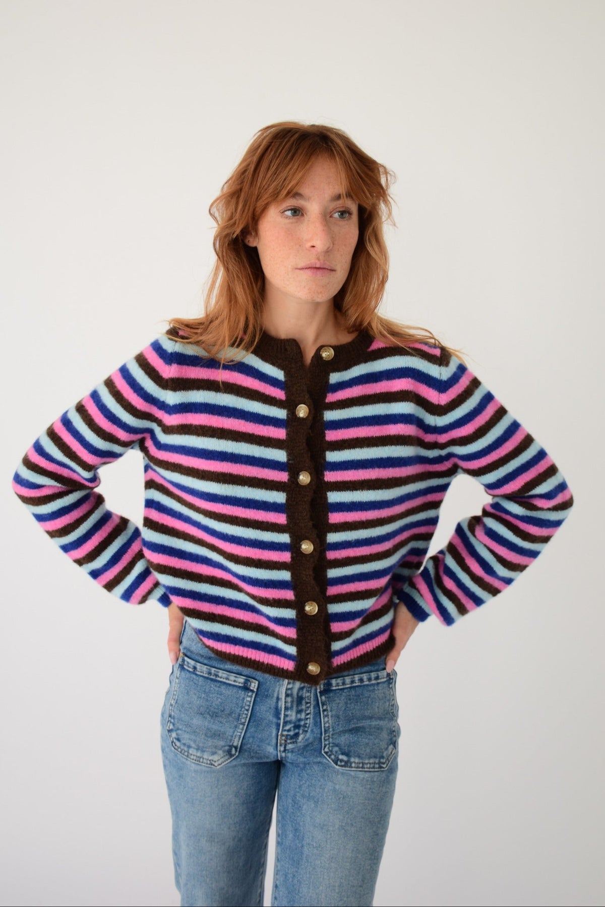 Cárdigan Ángela Azul y Marrón