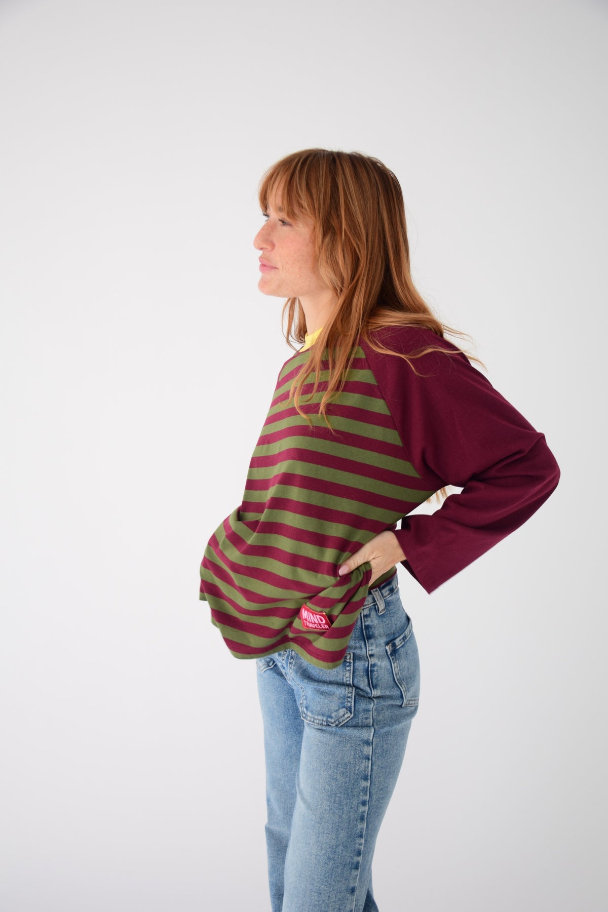 Carla T-Shirt in Khaki and Burgundy