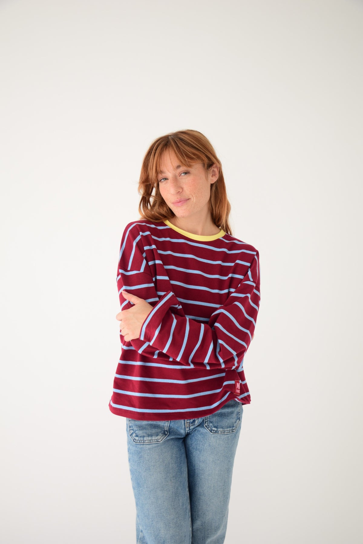 Míriam Burgundy and Light Blue T-Shirt