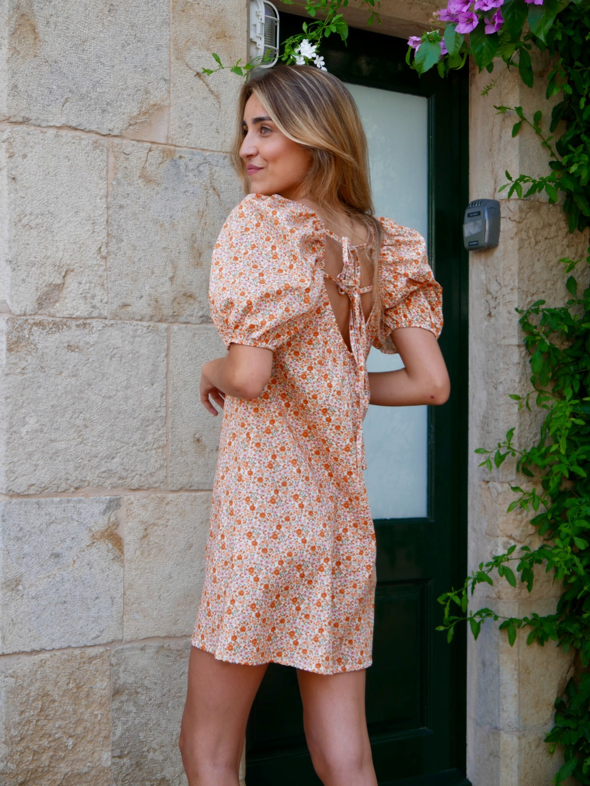 Vestido Bruna Flores Naranja