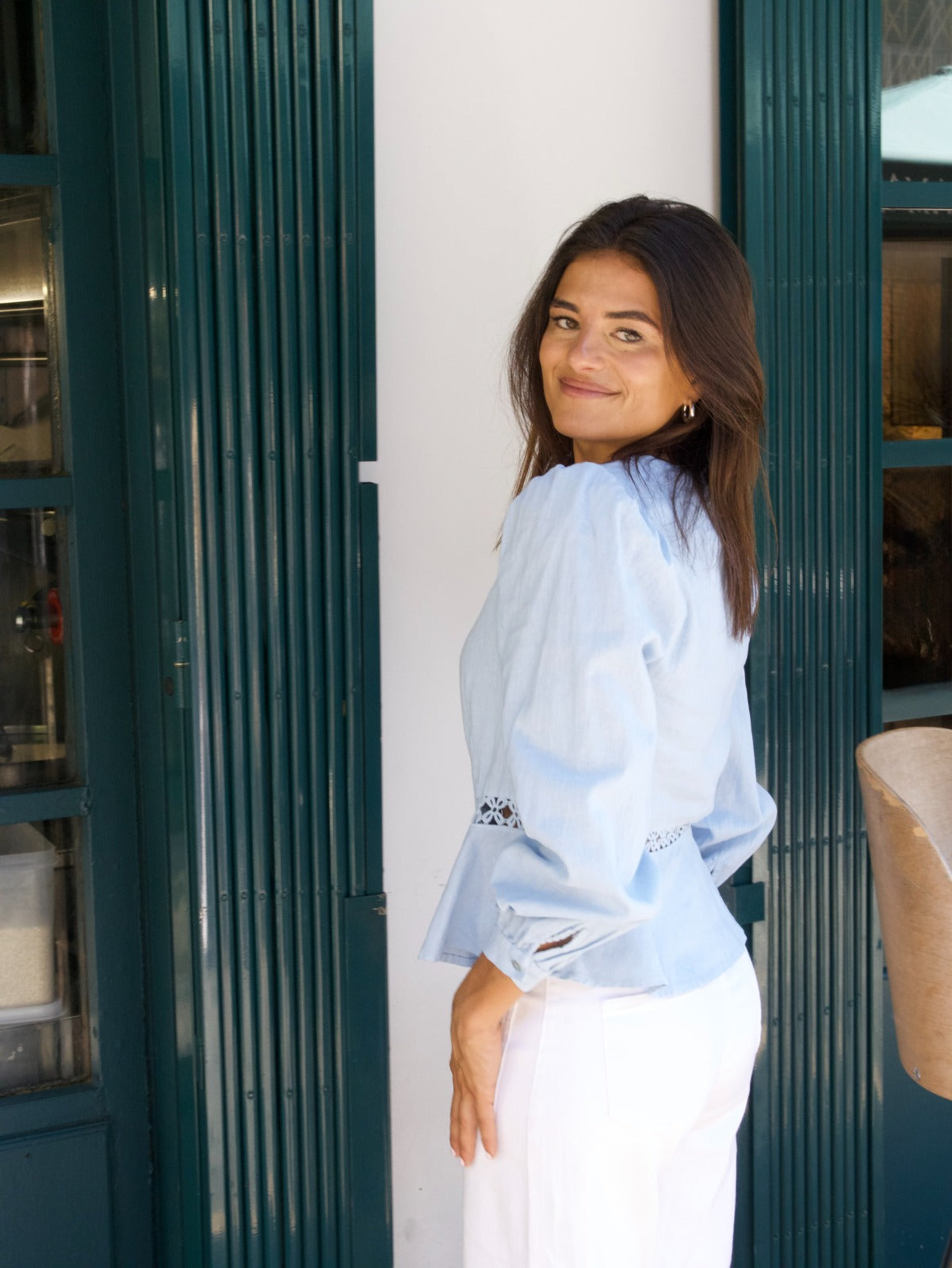Roma Light Blue Linen Blouse