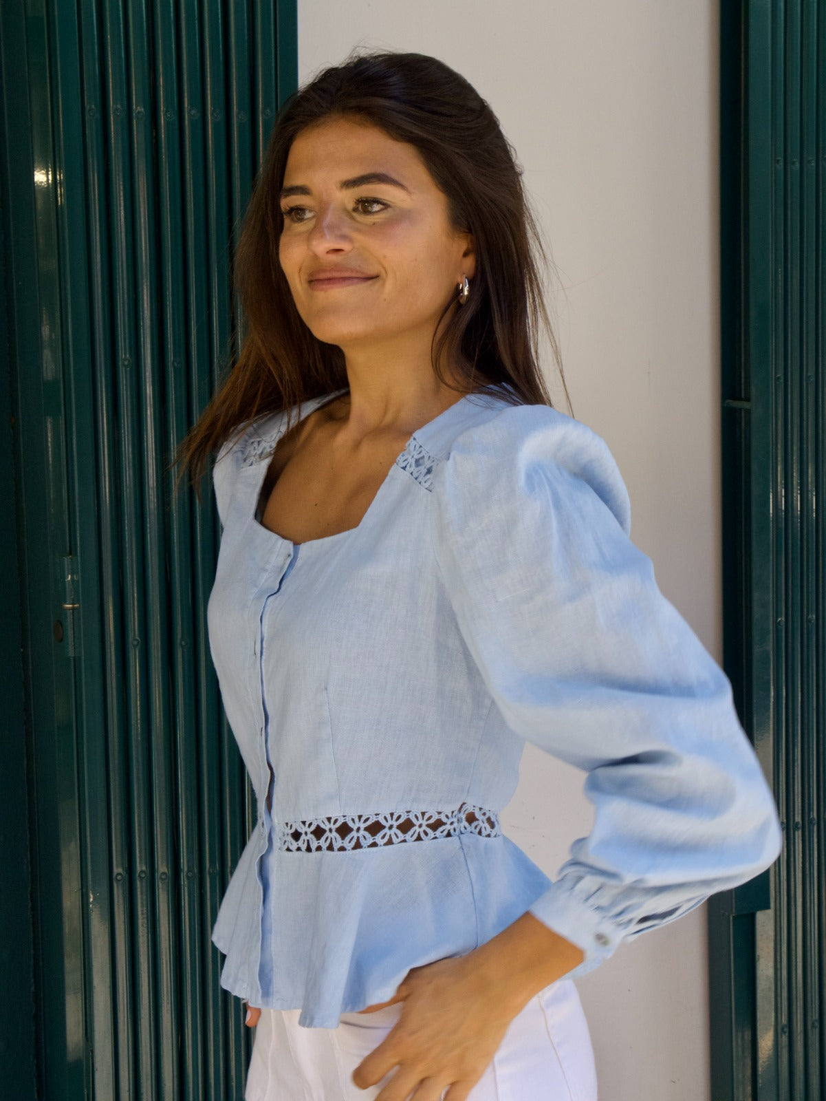 Roma Light Blue Linen Blouse