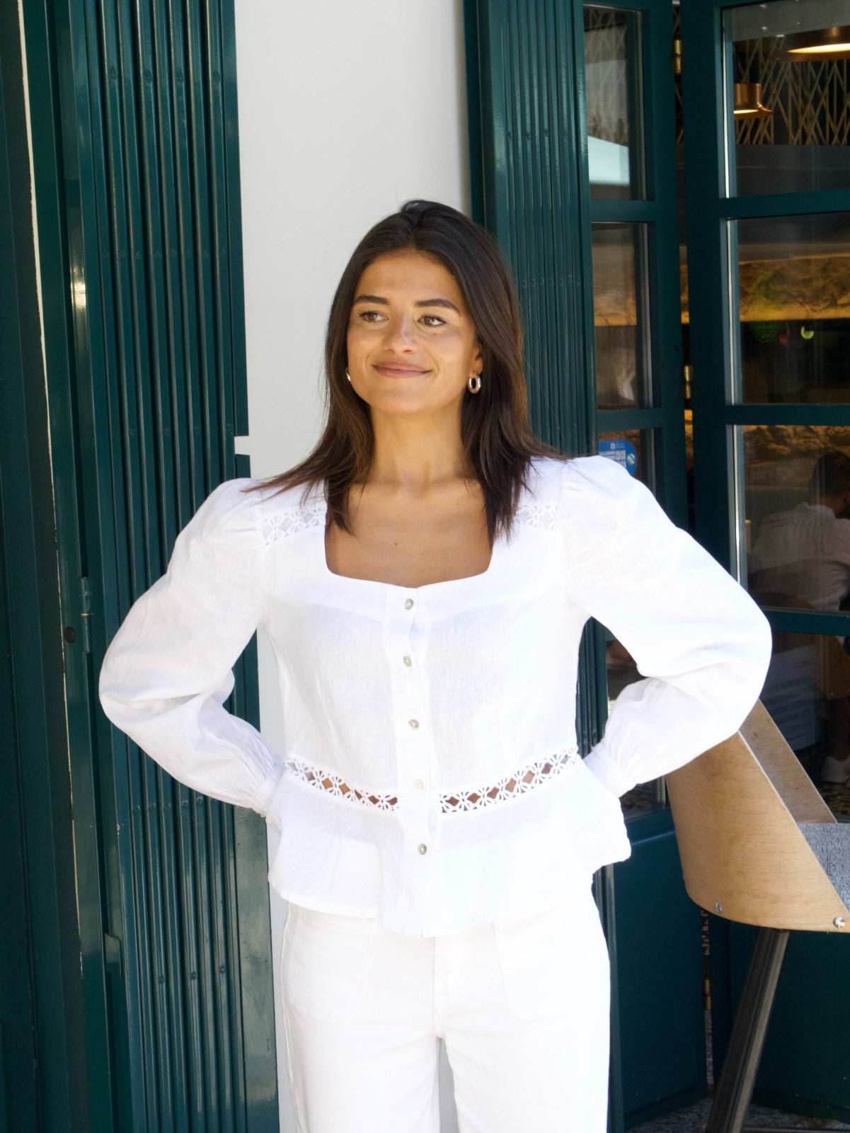 Roma White Linen Blouse