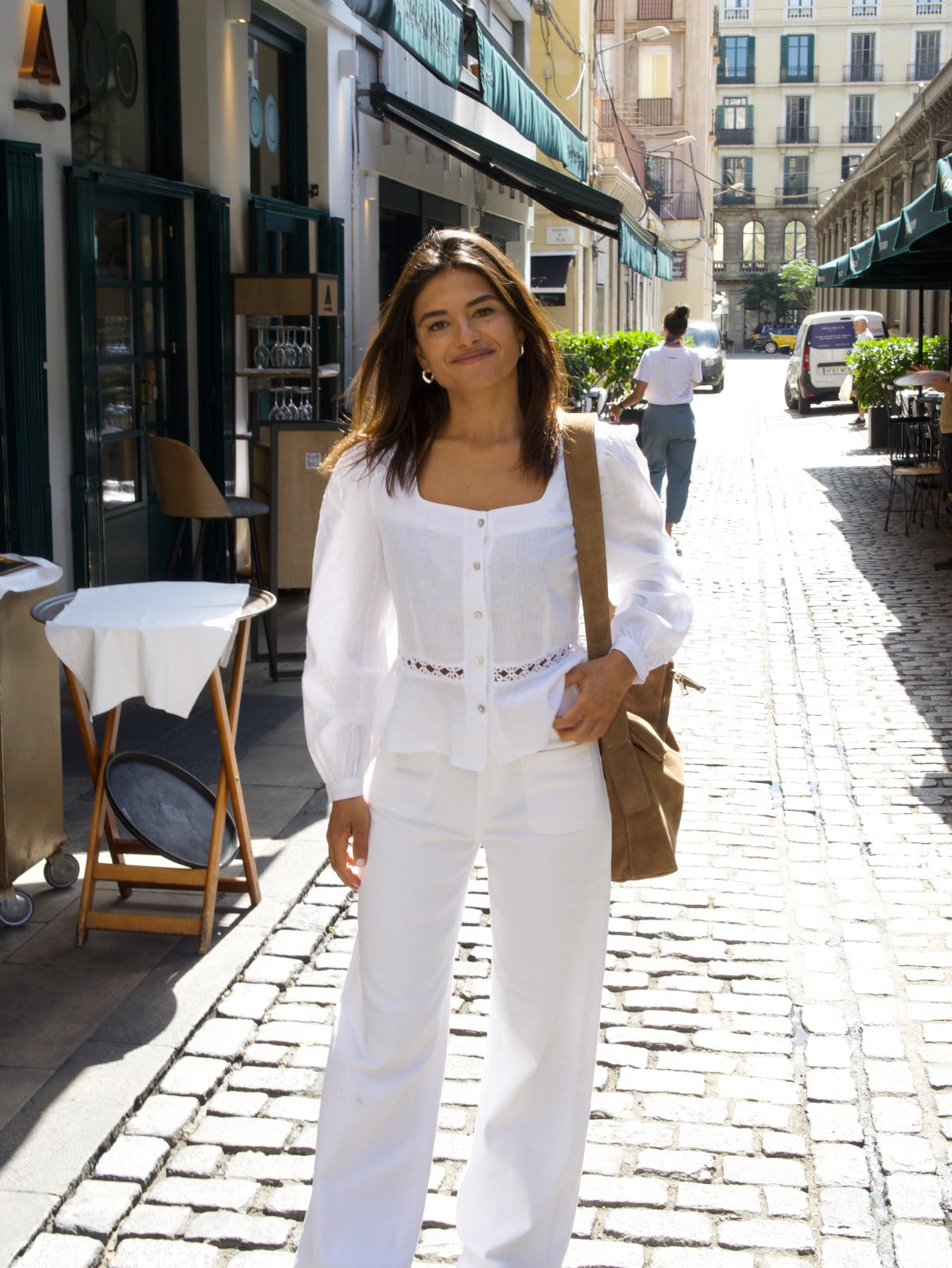 Roma White Linen Blouse