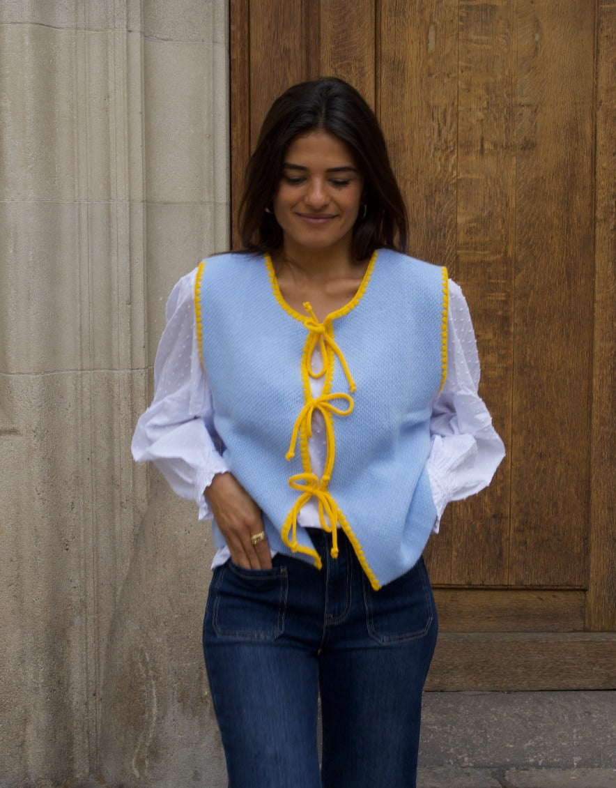 Light Blue and Yellow Knit Vest