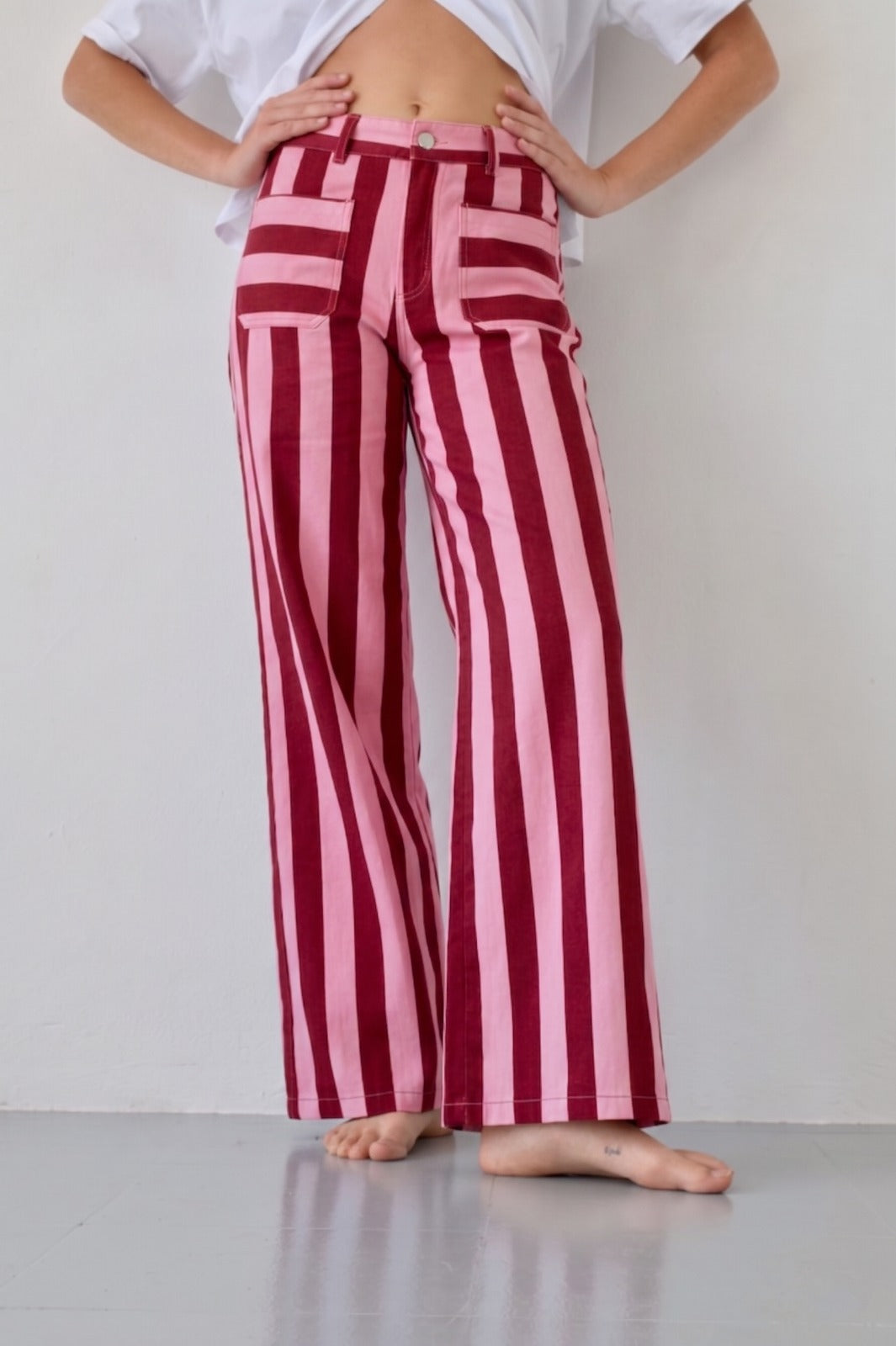 Jeans Valeria Rayas Burgundy y Rosa