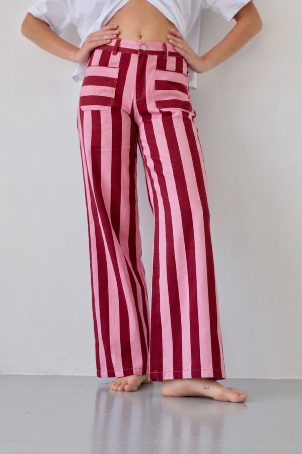 Jeans Valeria Rayas Burgundy y Rosa