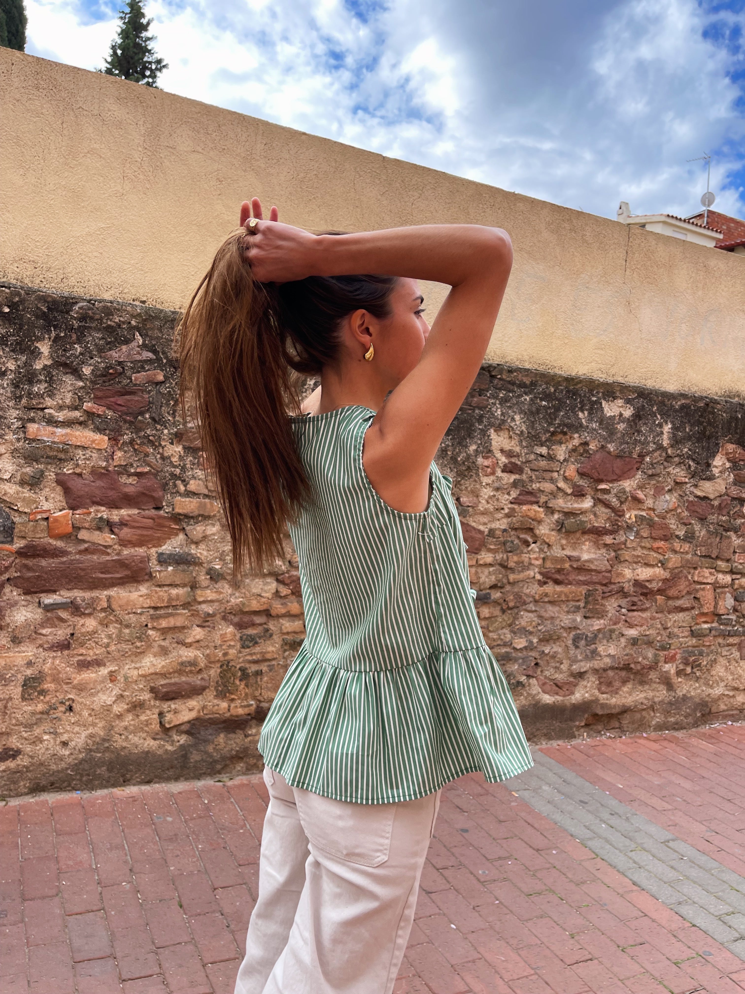 Ona Green Striped Blouse