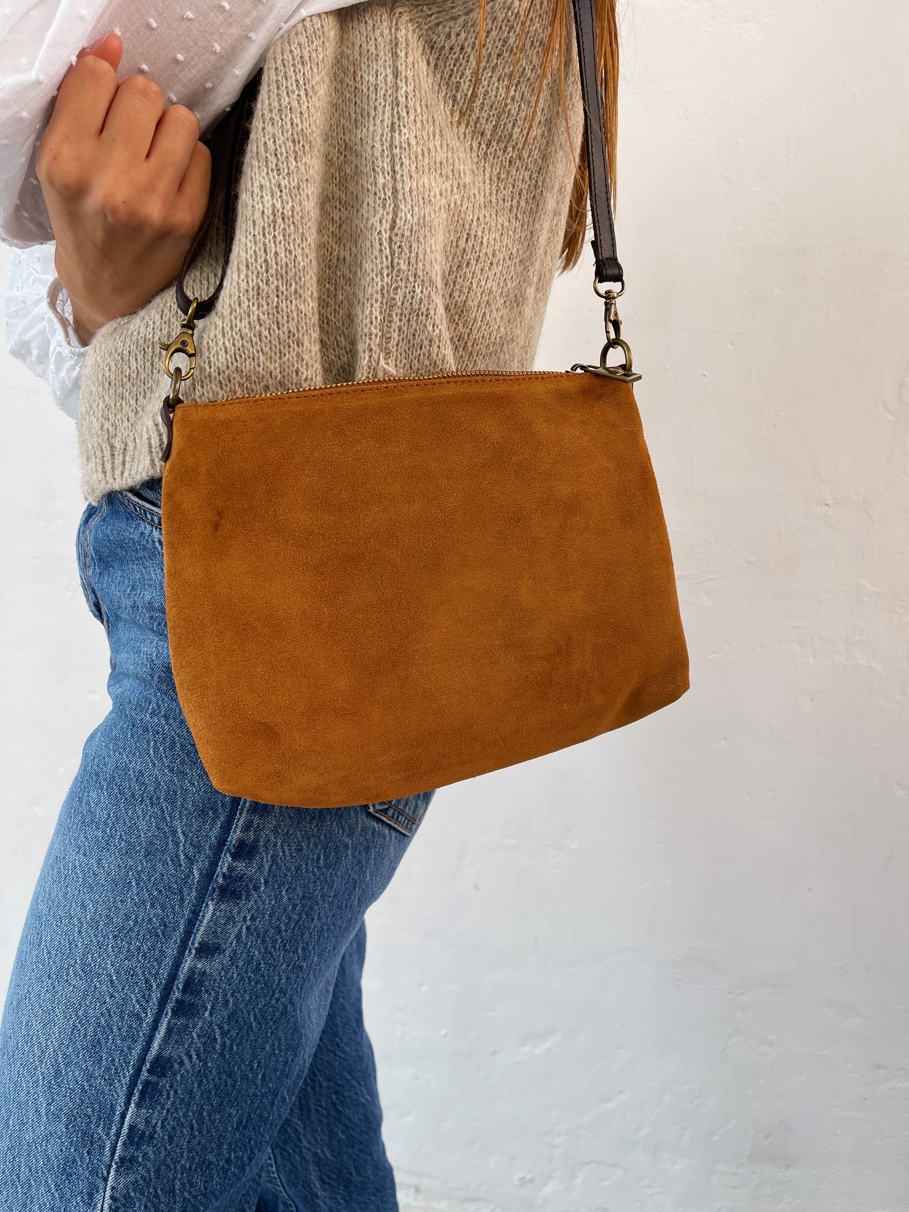 Camel Suede Crossbody Bag