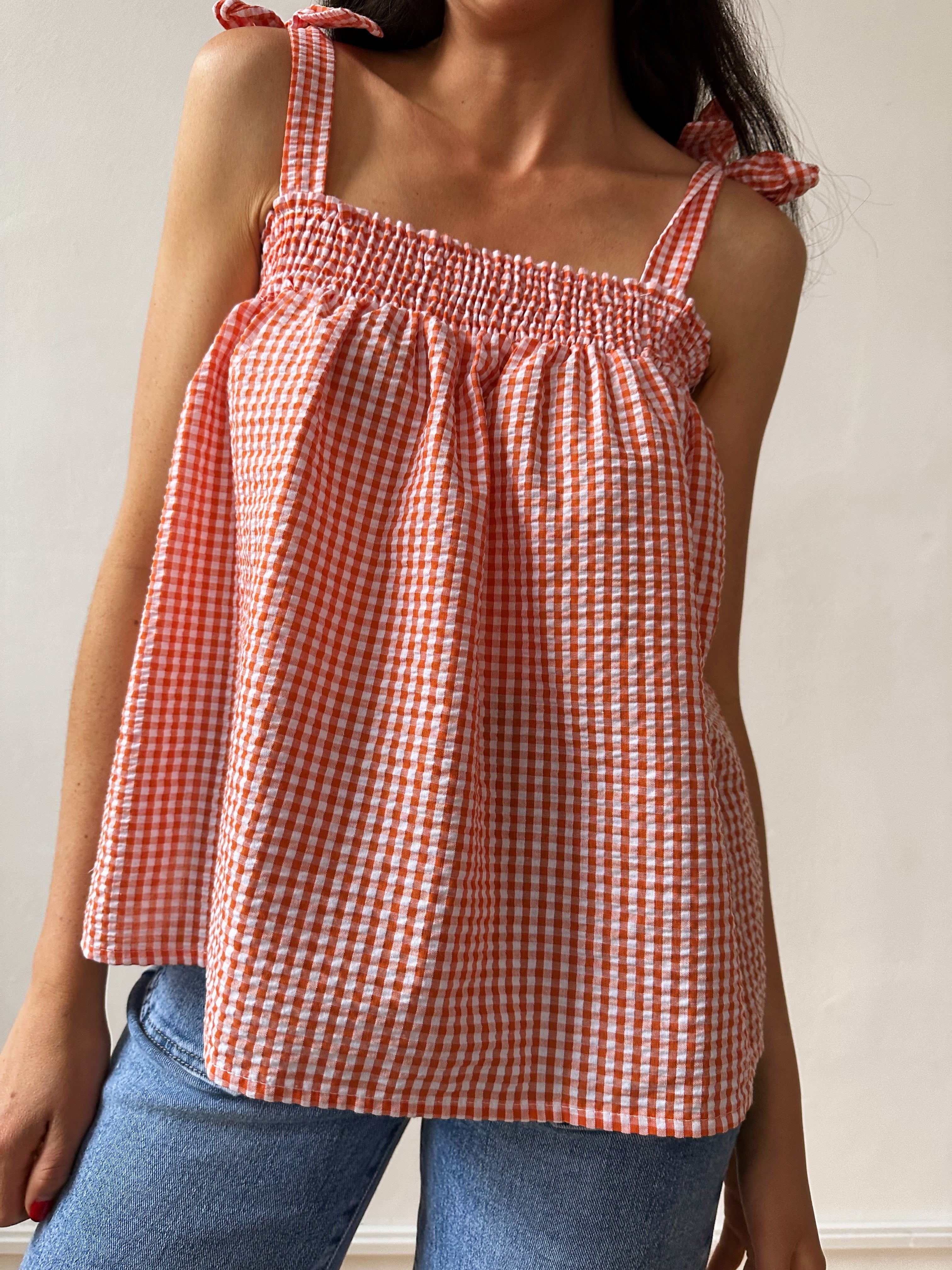 Mar Orange Gingham Top