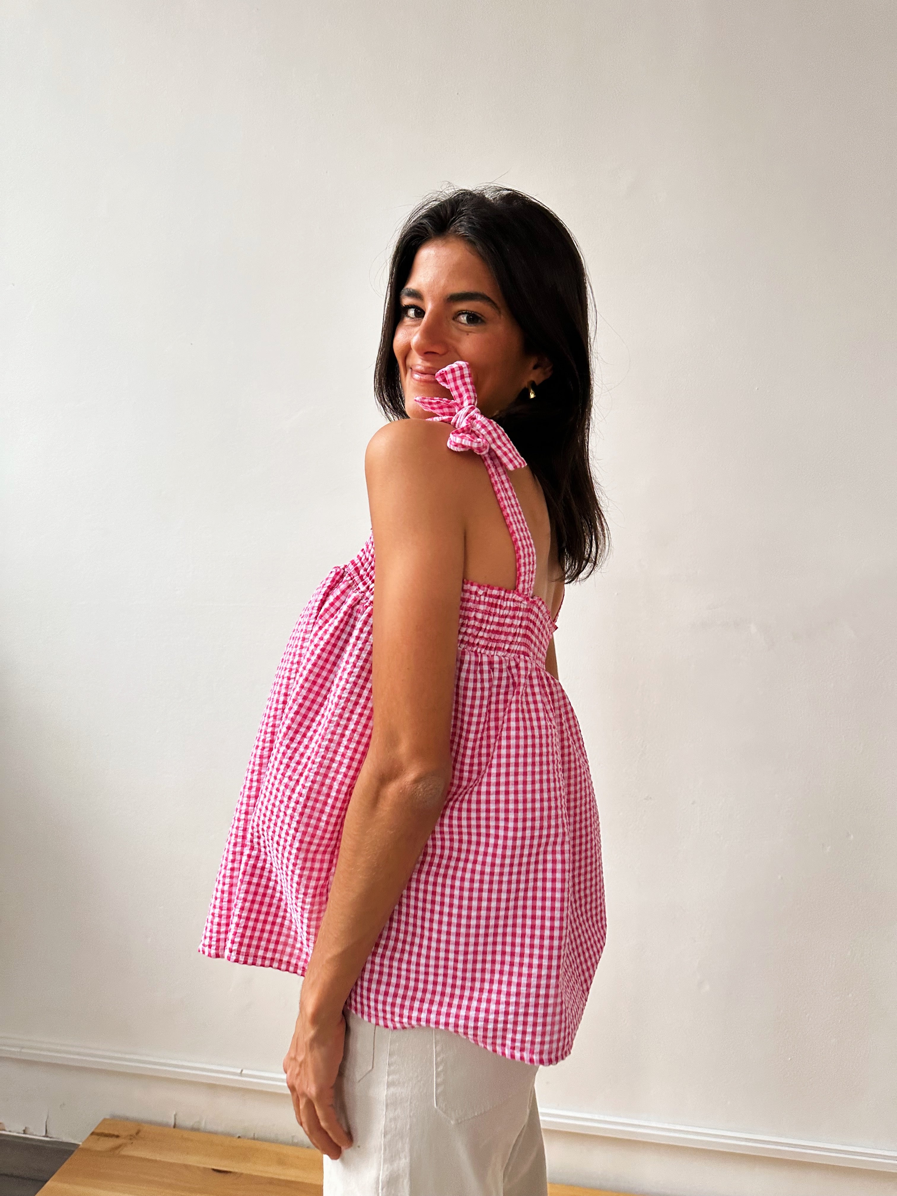 Mar Pink Gingham Top