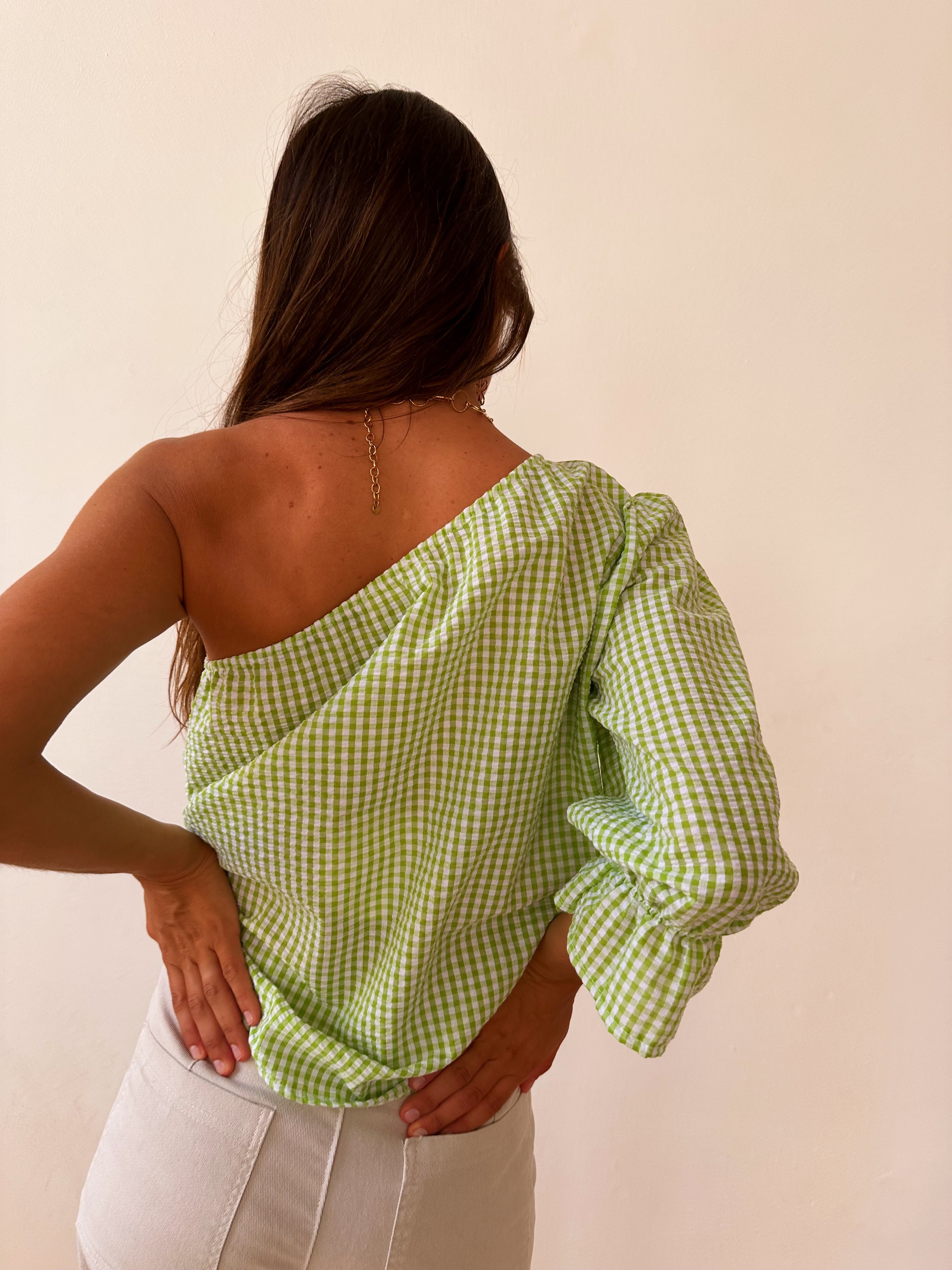 Inés Green Gingham Top