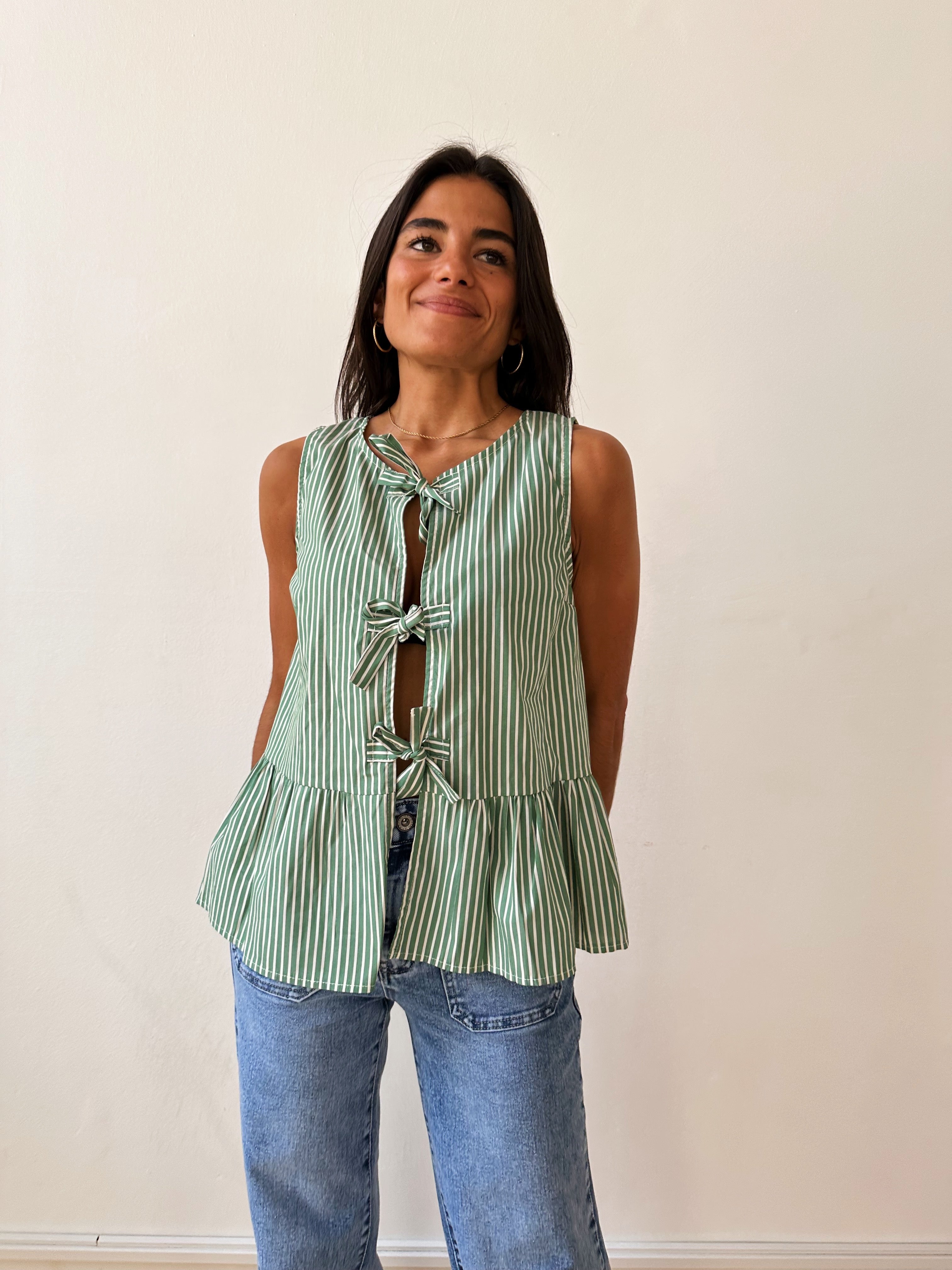 Ona Green Striped Blouse