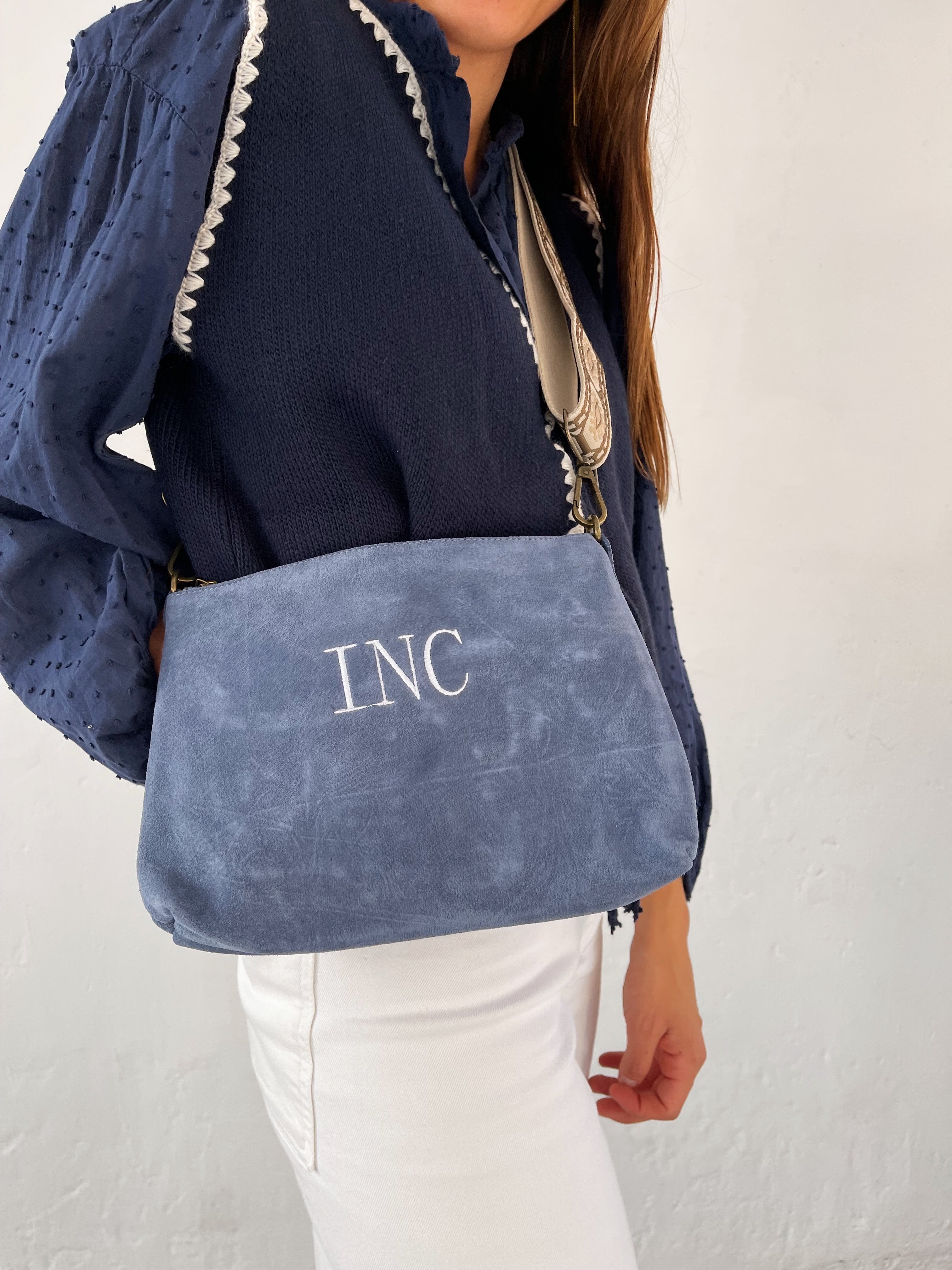 Blue Suede Shoulder Bag