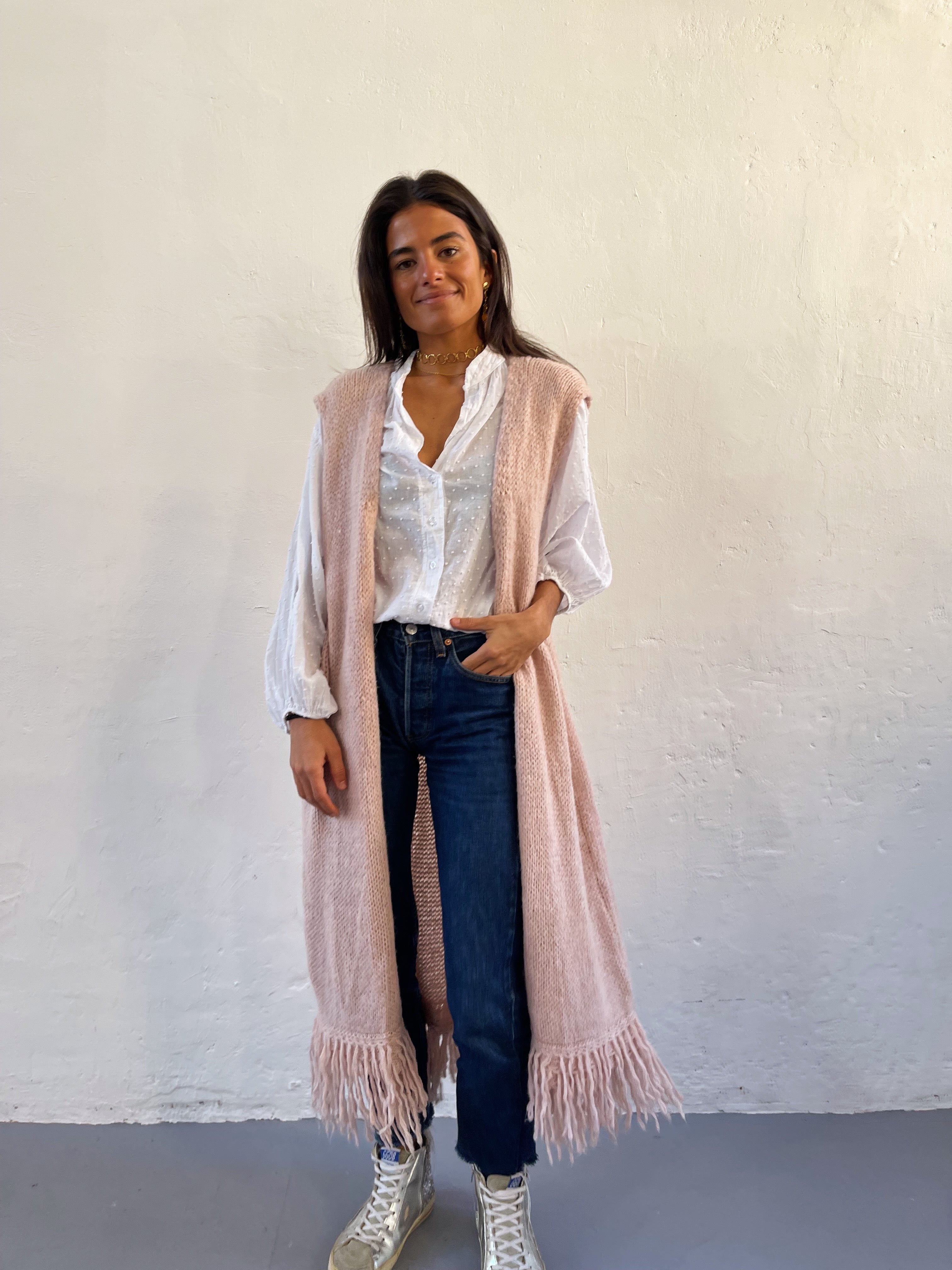 Pastel Pink Fringe Vest