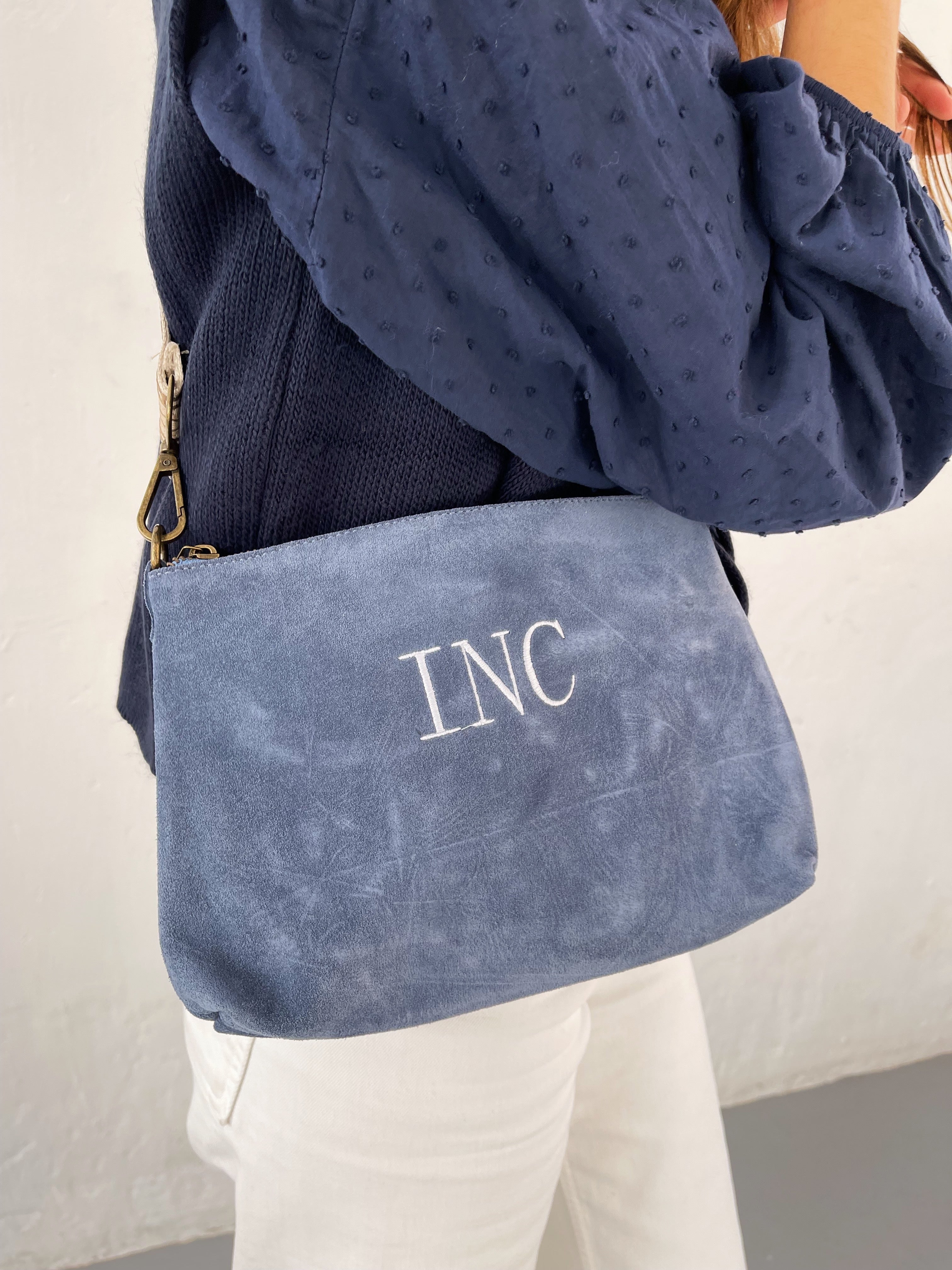 Blue Suede Shoulder Bag