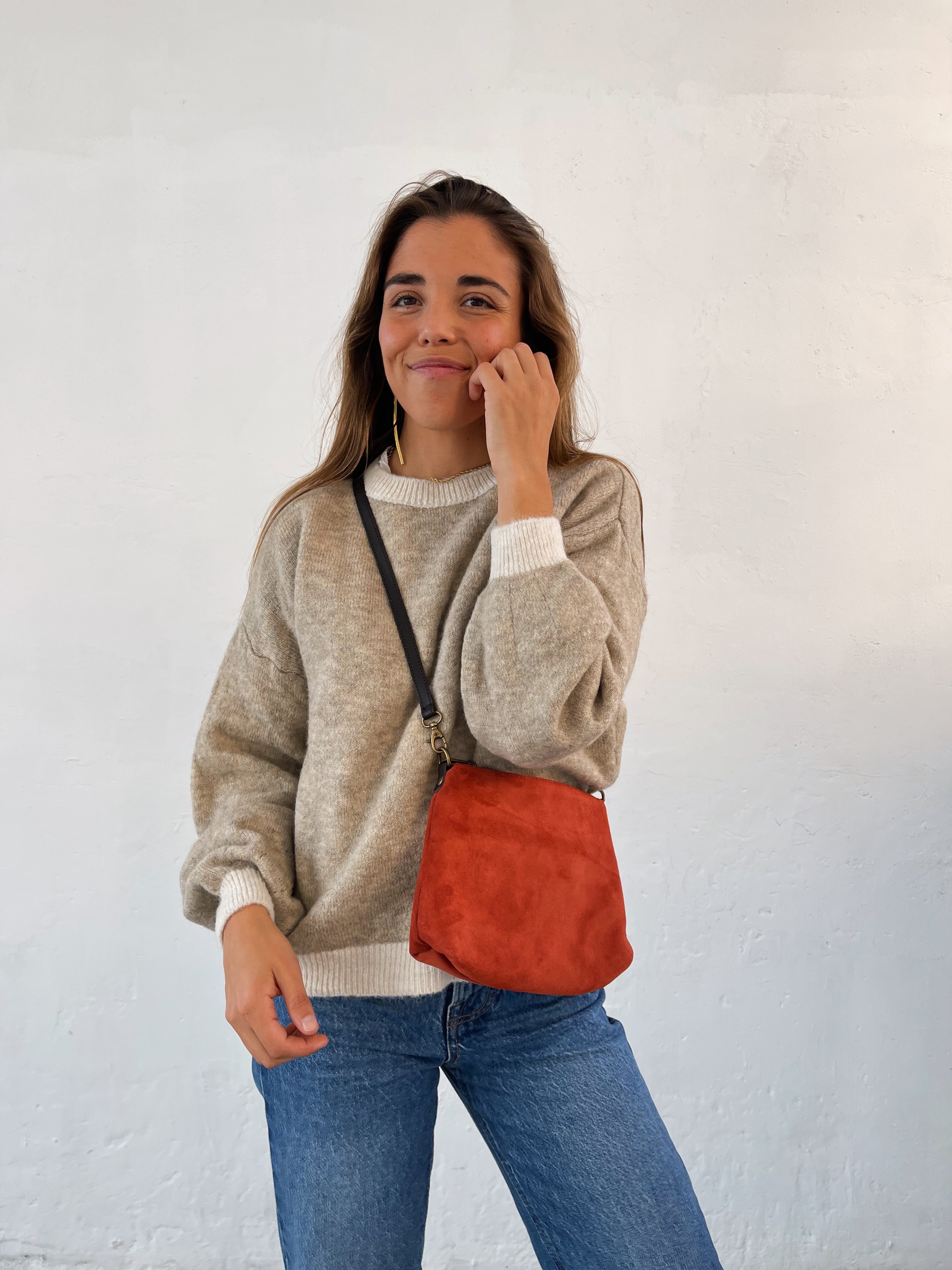 Terracotta Suede Crossbody Bag