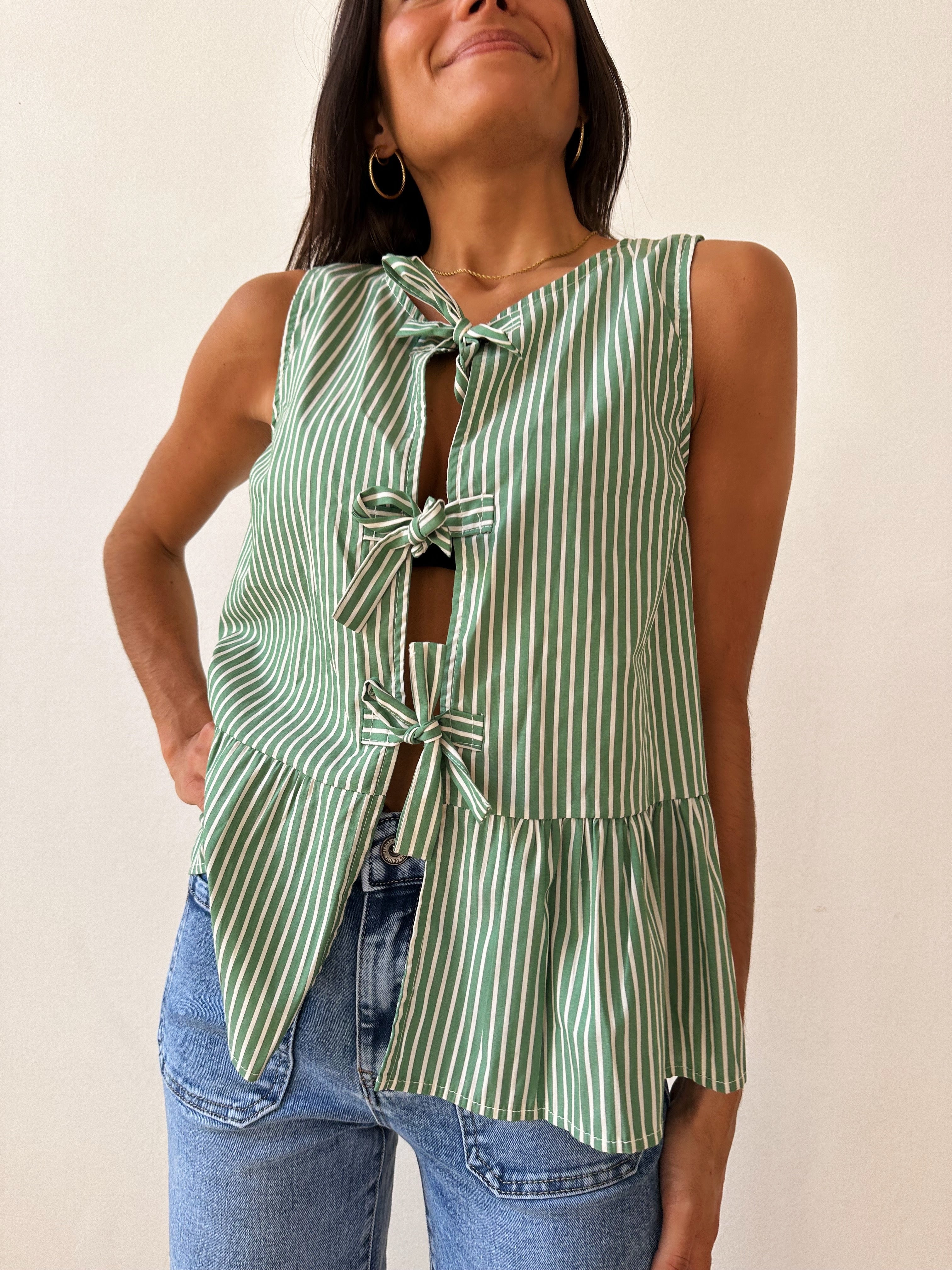 Ona Green Striped Blouse