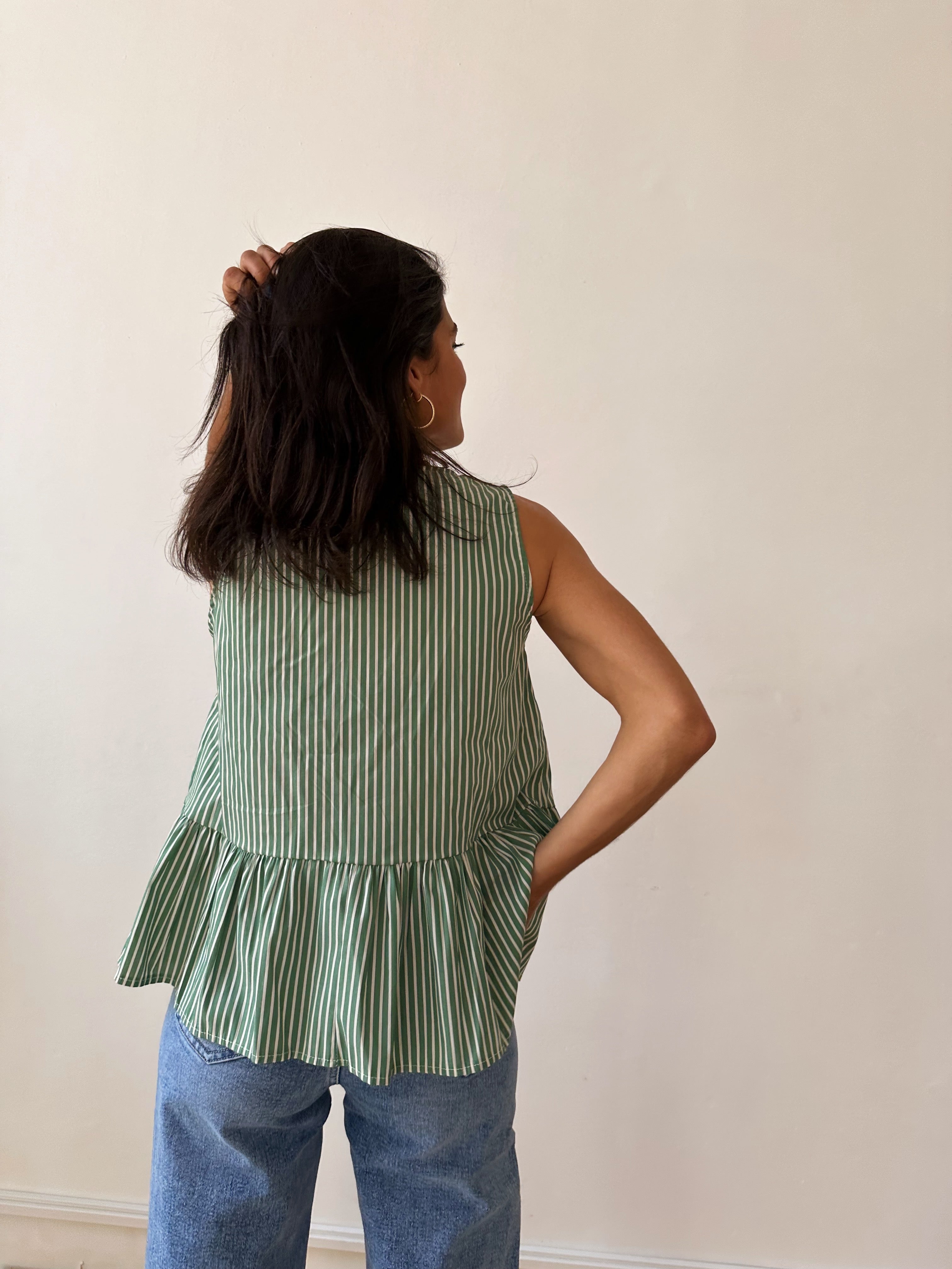 Ona Green Striped Blouse