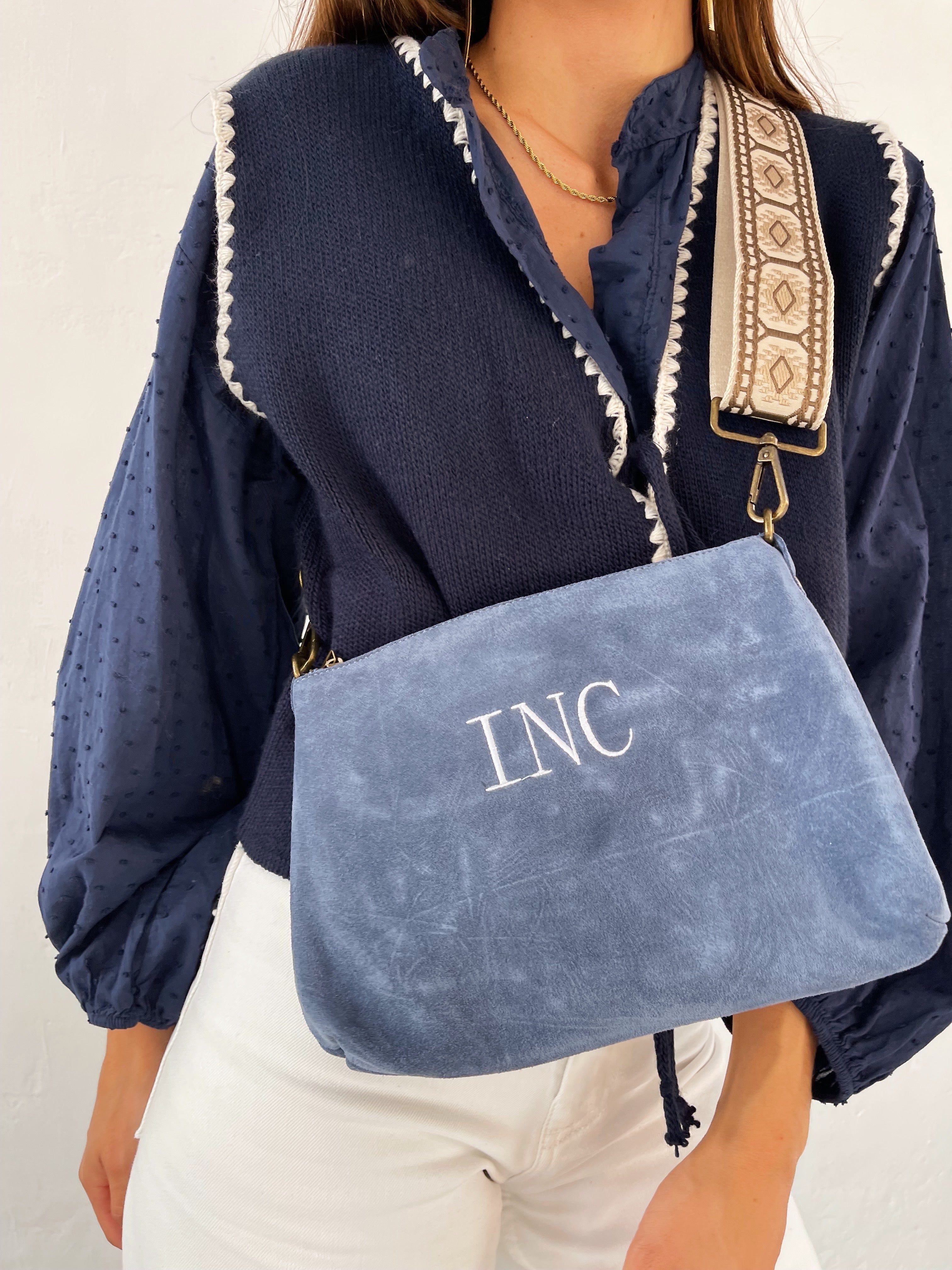 Blue Suede Shoulder Bag