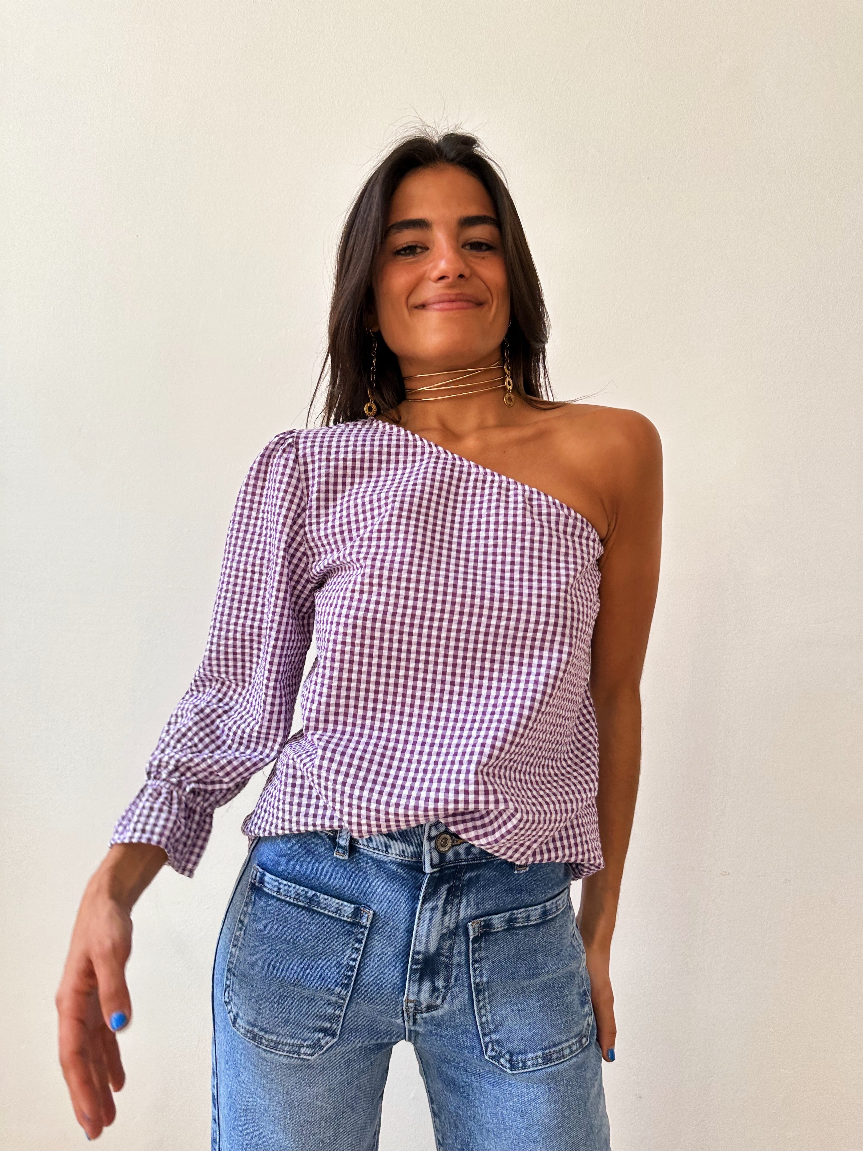 Inés Lavender Gingham Top