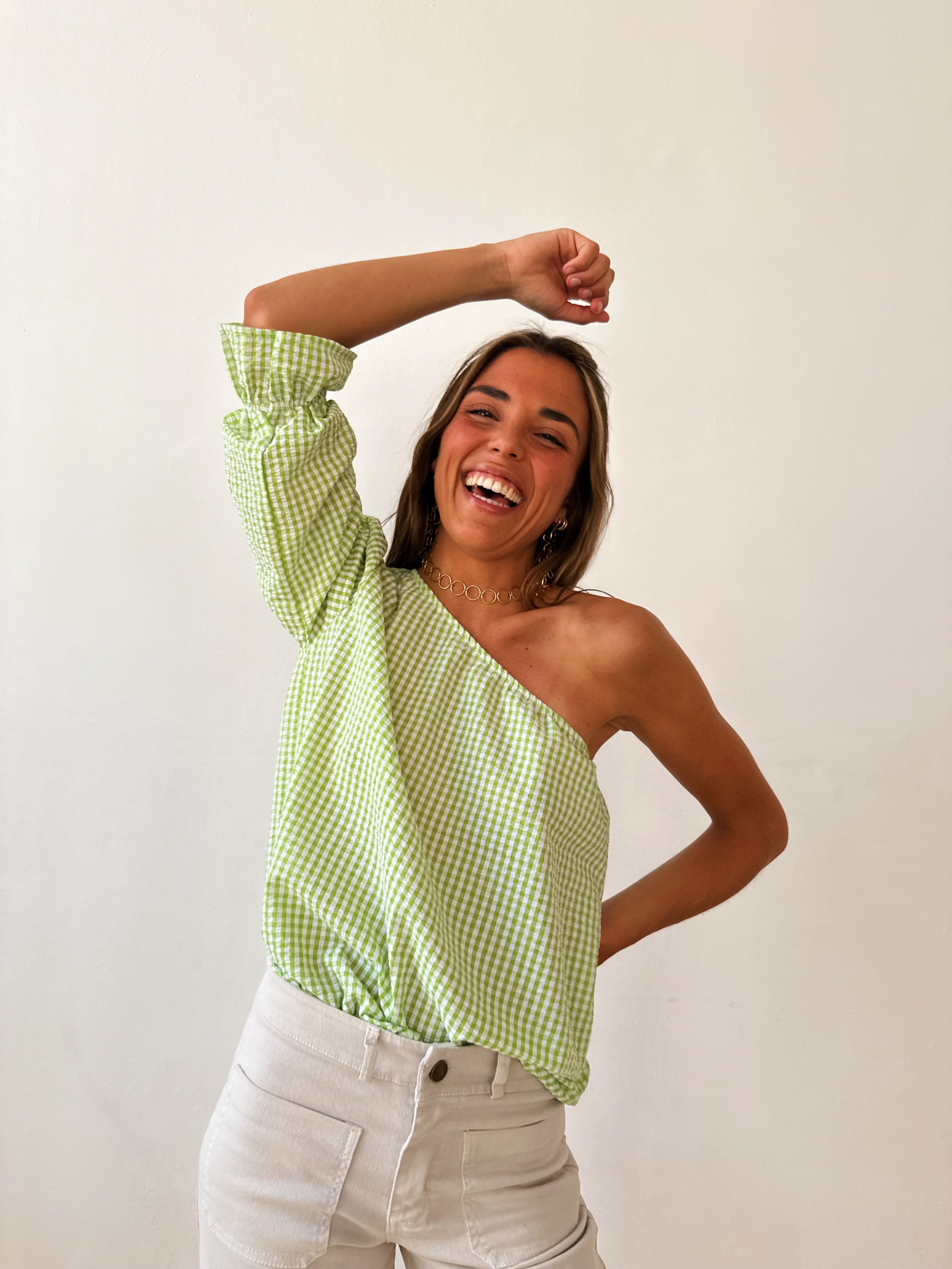 Inés Green Gingham Top