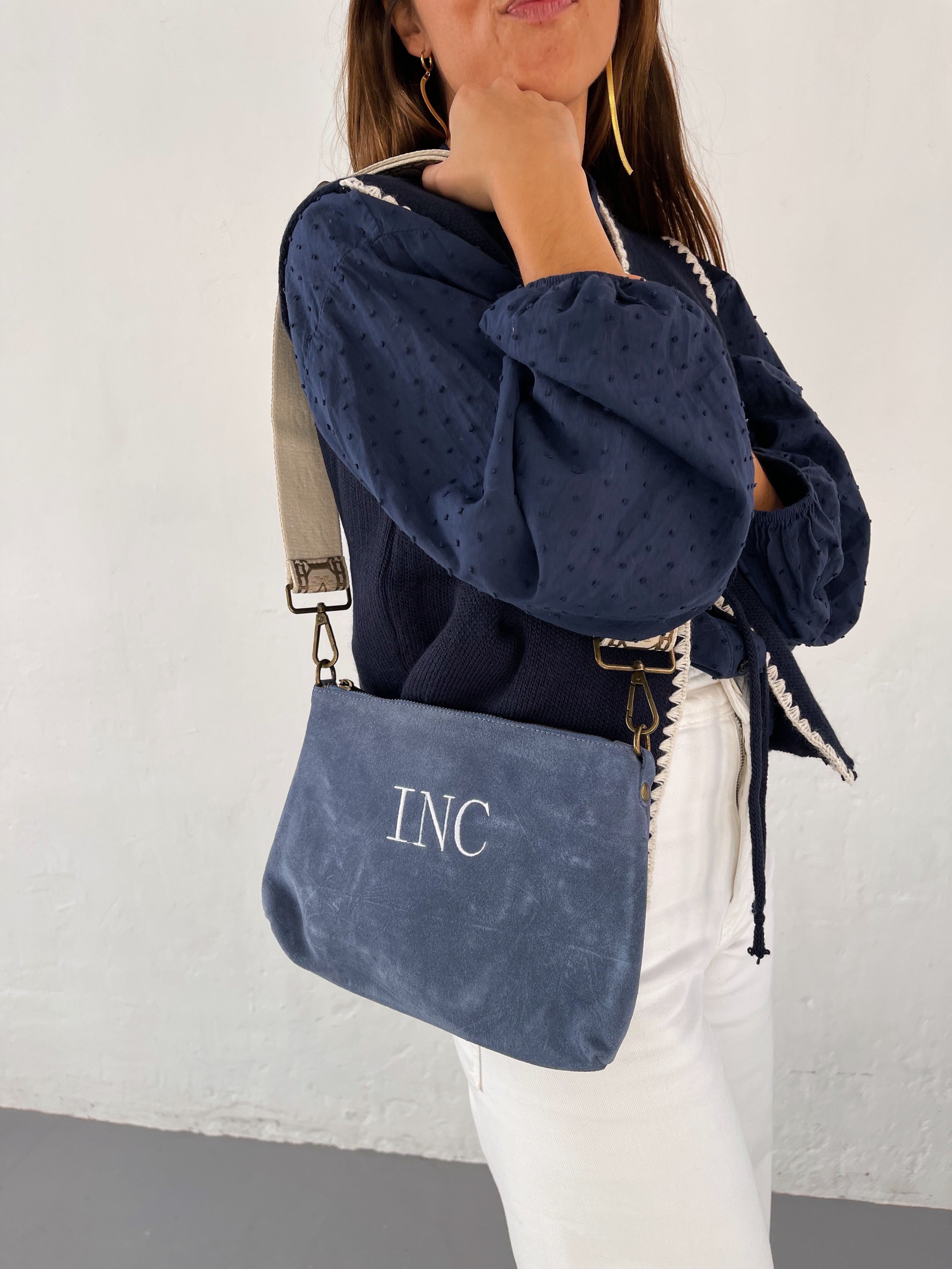 Blue Suede Shoulder Bag