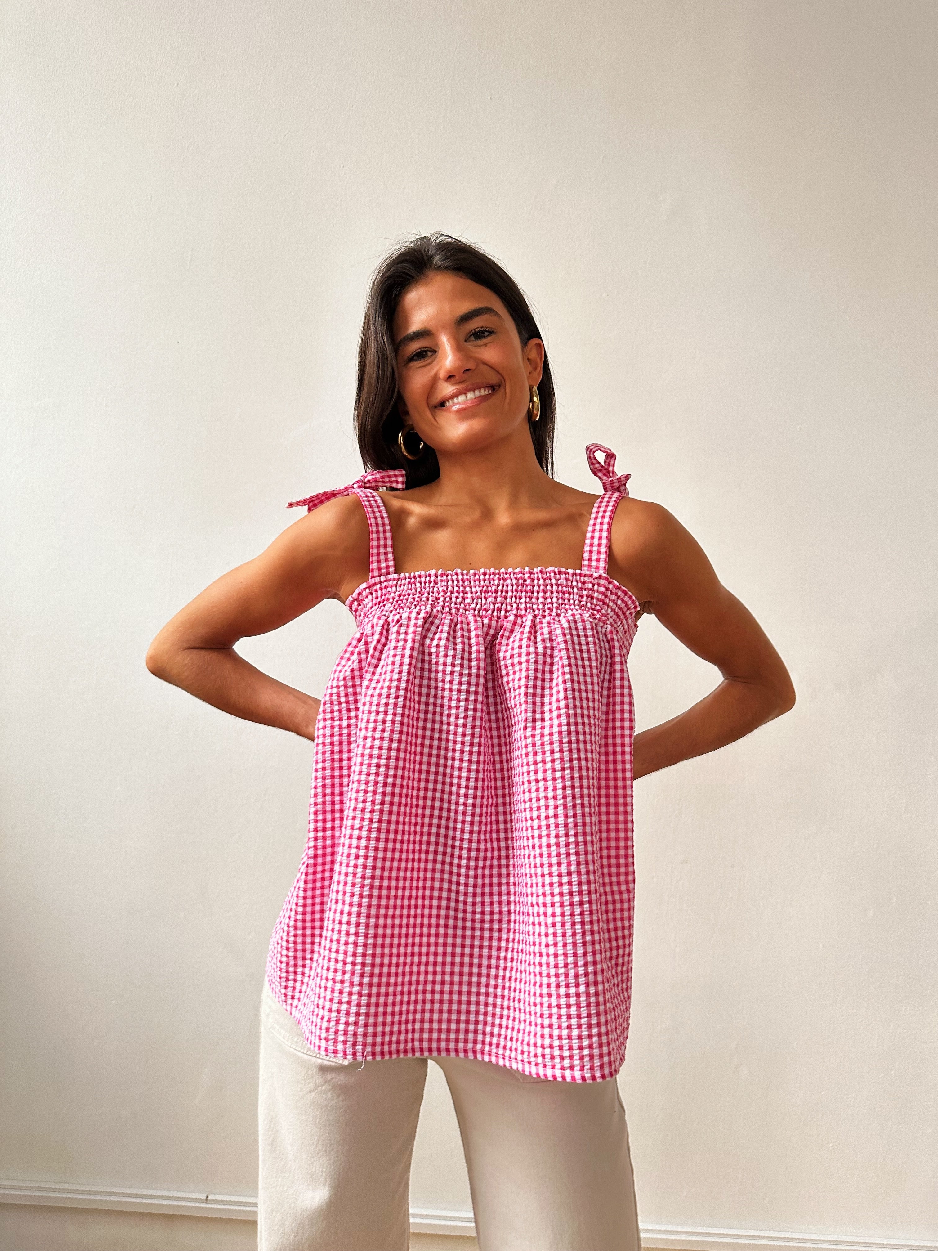 Mar Pink Gingham Top