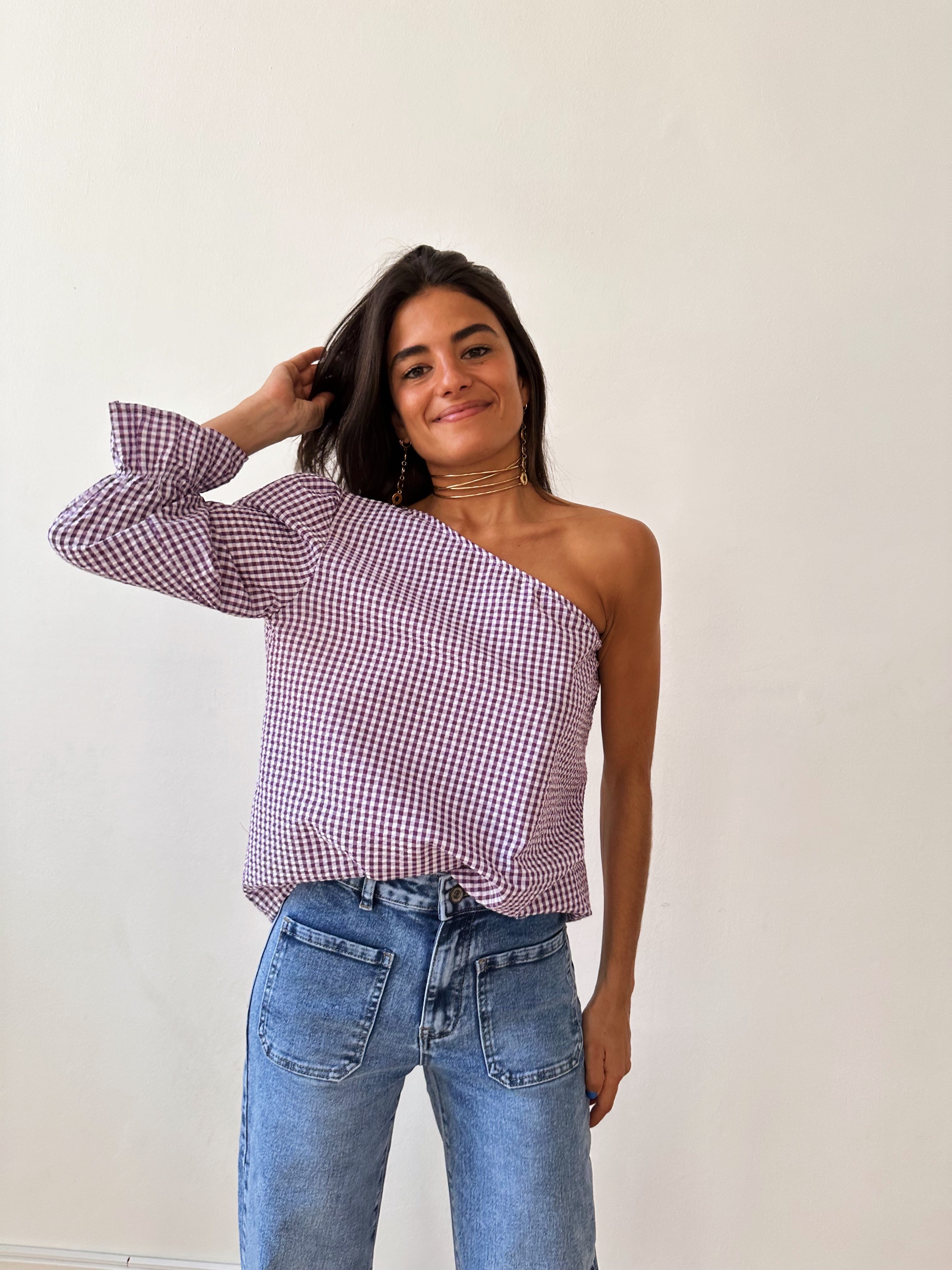 Inés Lavender Gingham Top