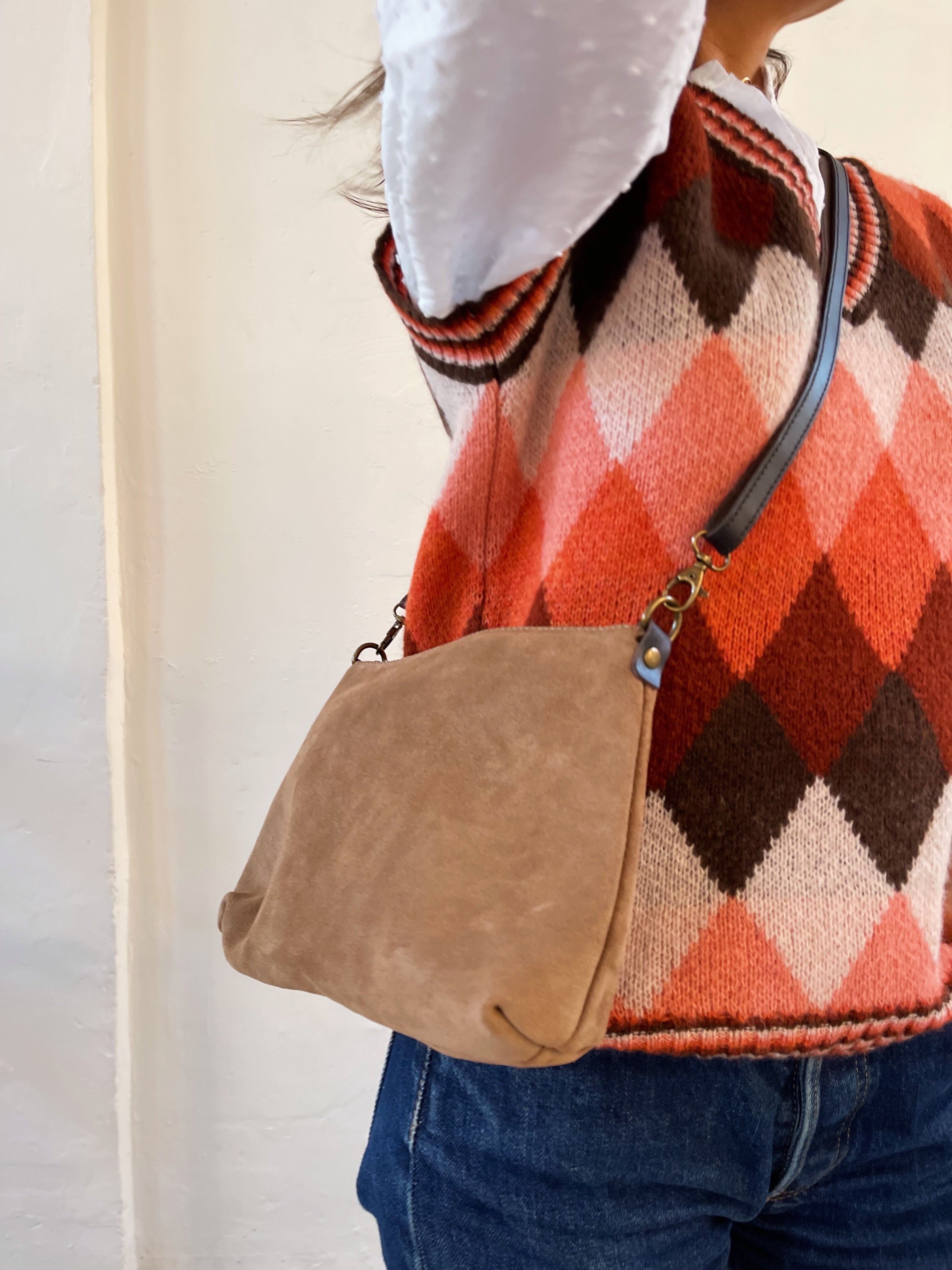 Beige Suede Crossbody Bag