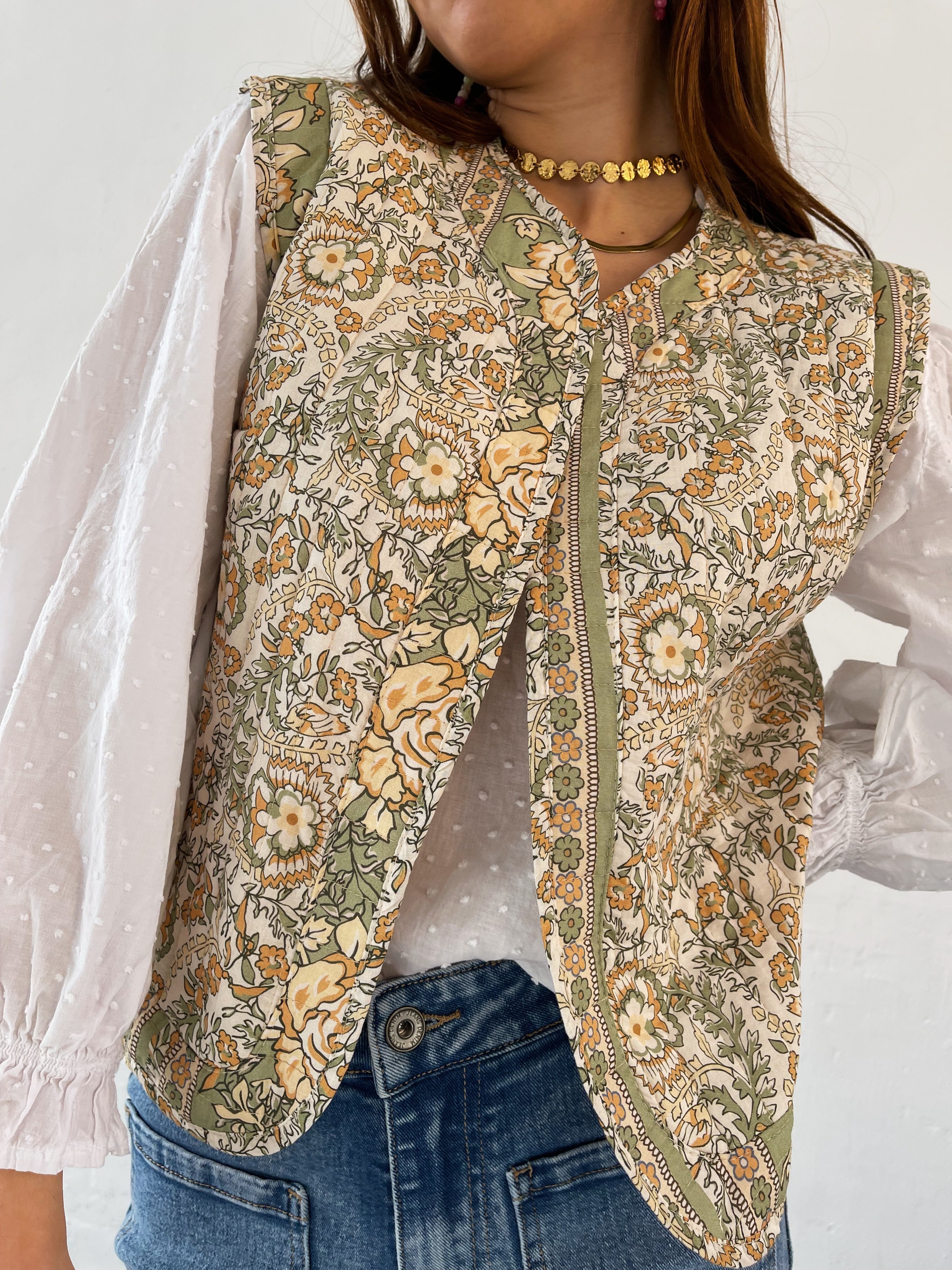 Khaki Floral Vest