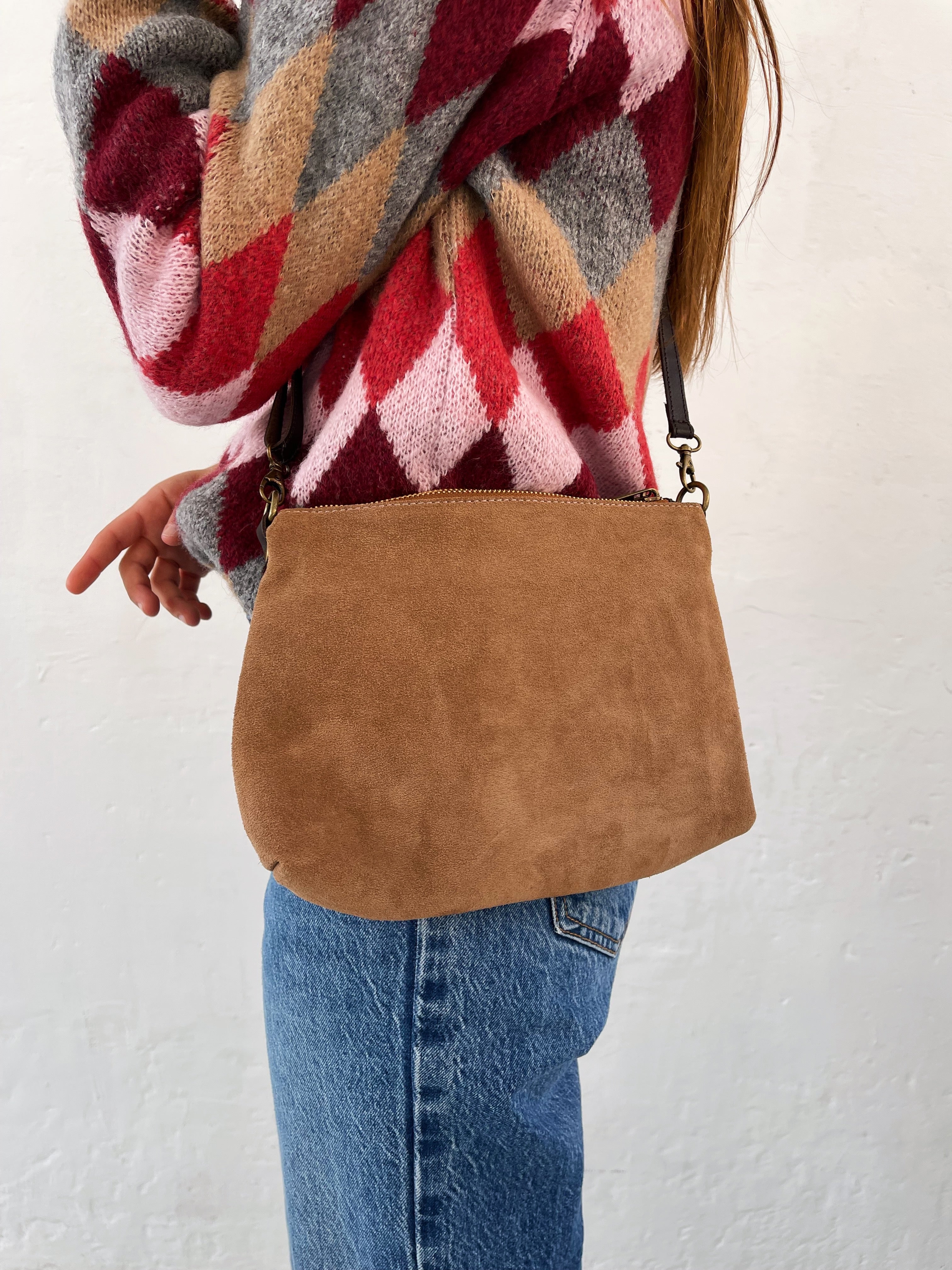 Taupe Suede Crossbody Bag