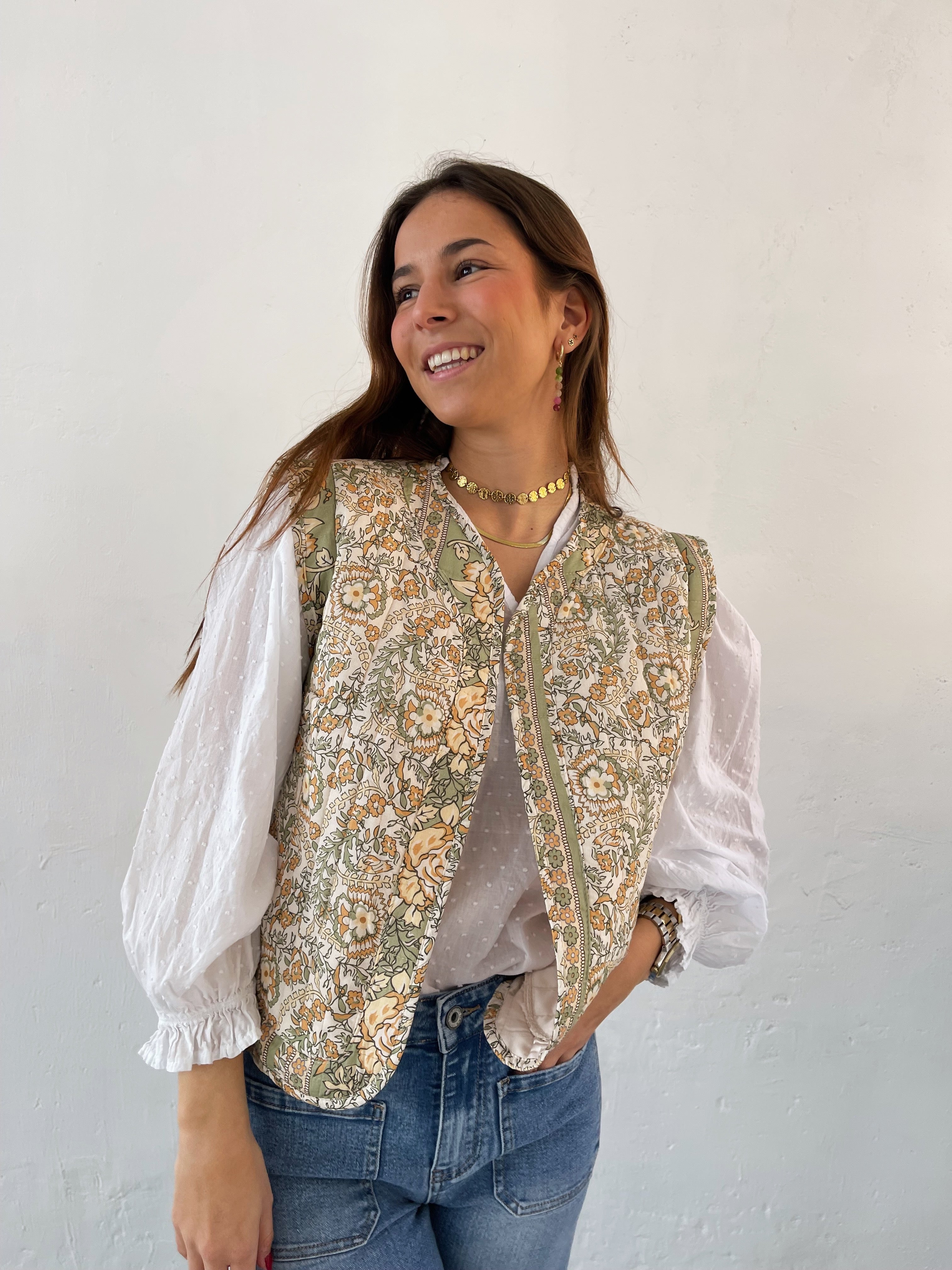 Khaki Floral Vest