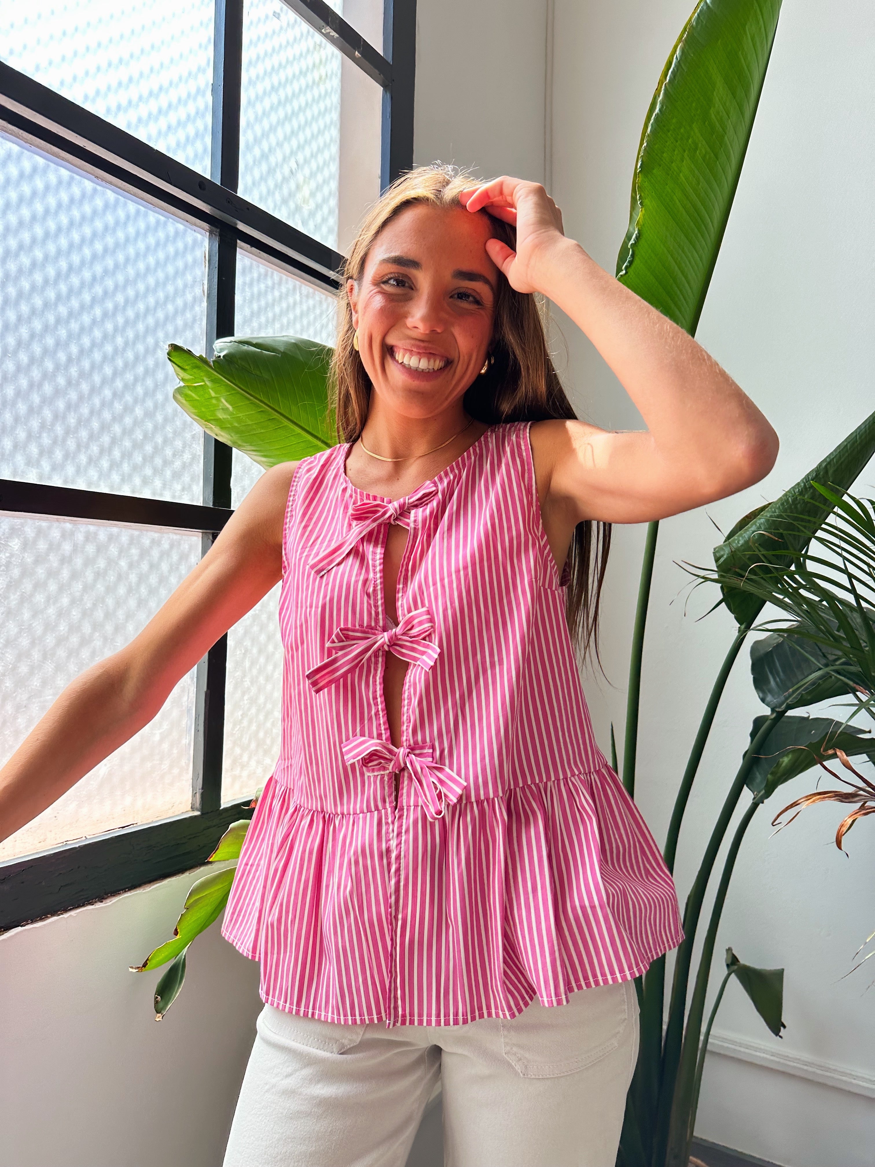 Ona Fuchsia Striped Blouse