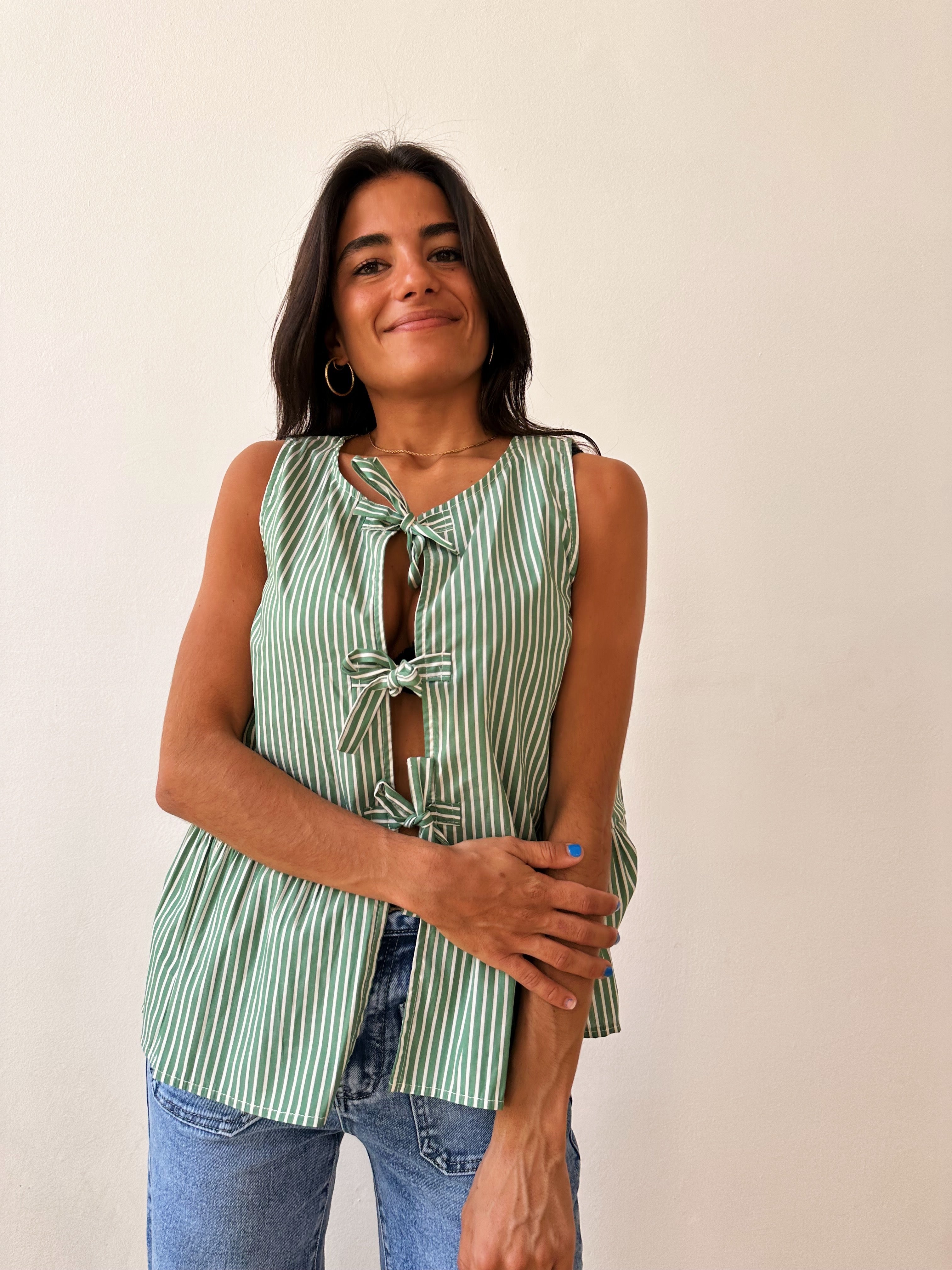 Ona Green Striped Blouse