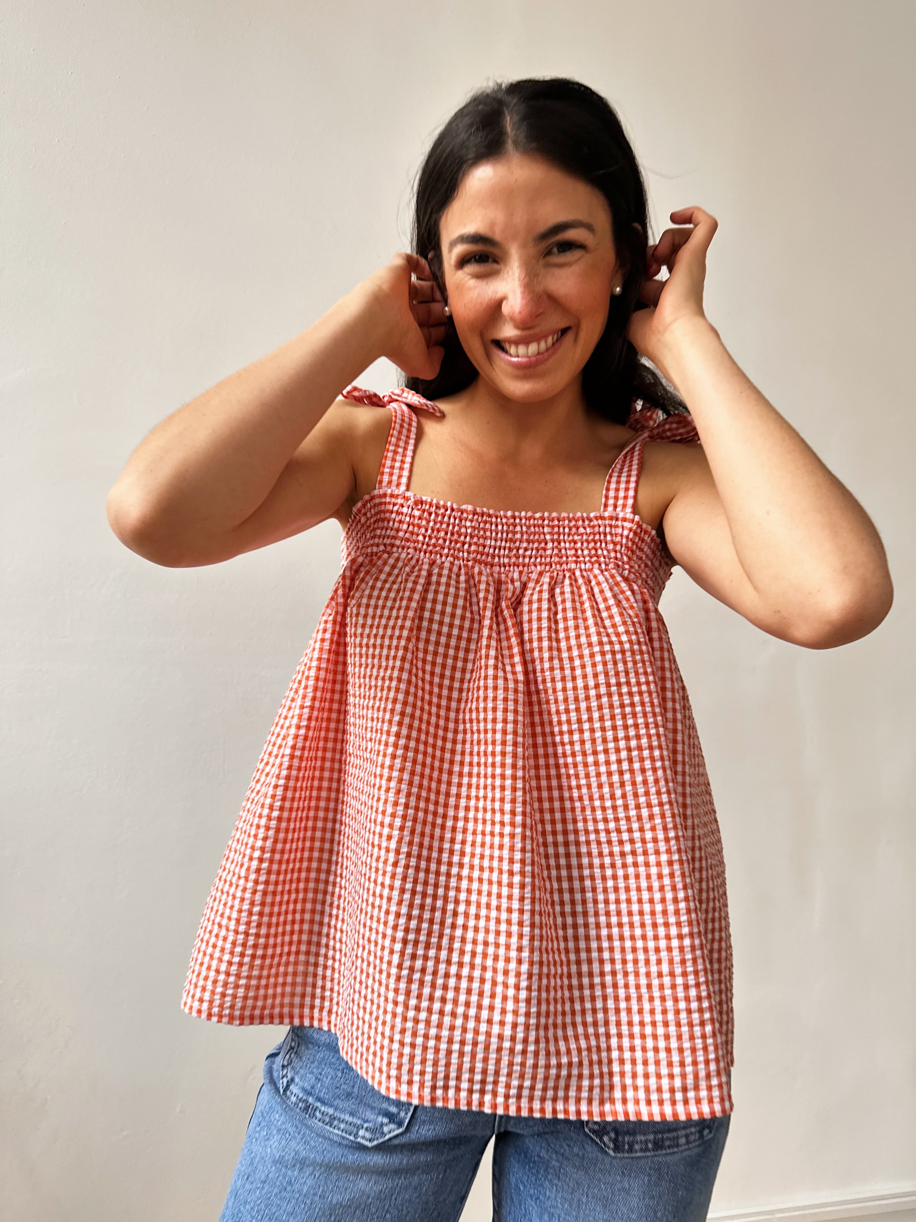 Mar Orange Gingham Top