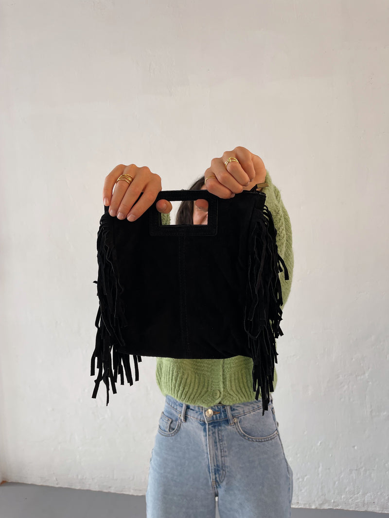 Black Fringed Handbag