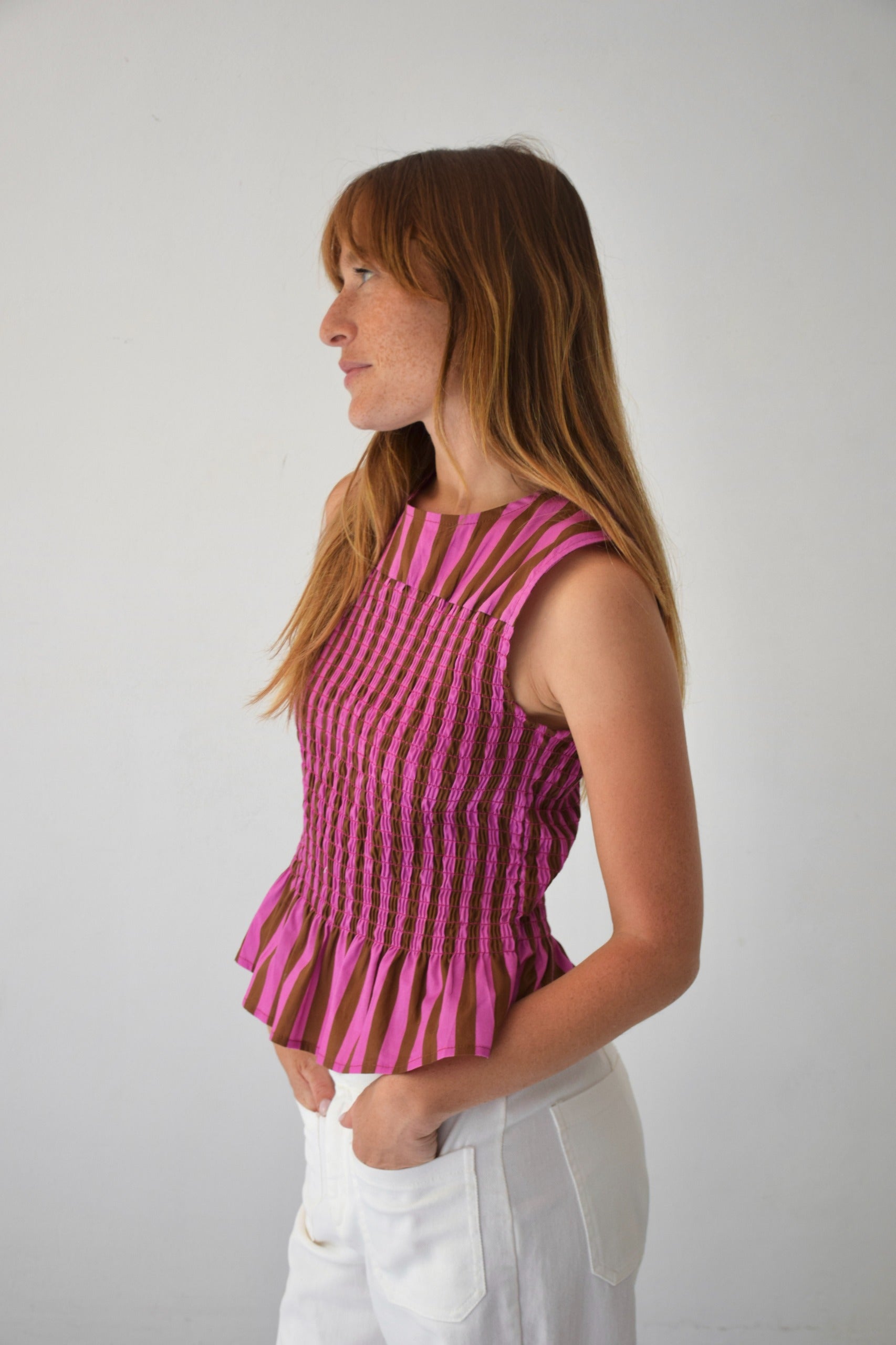 Brown and Pink Striped Cora Top