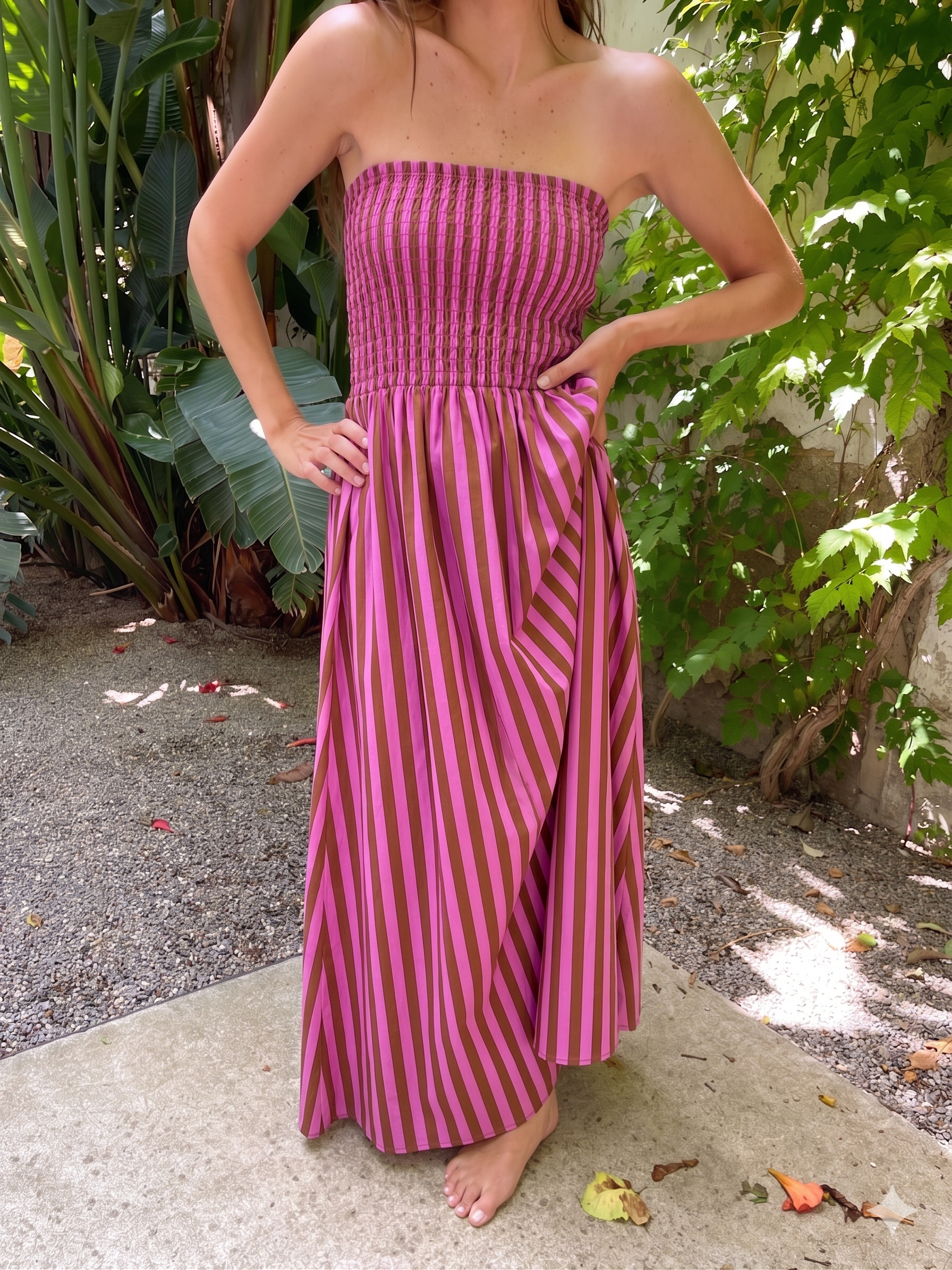 Emily Brown and Pink Striped Dress