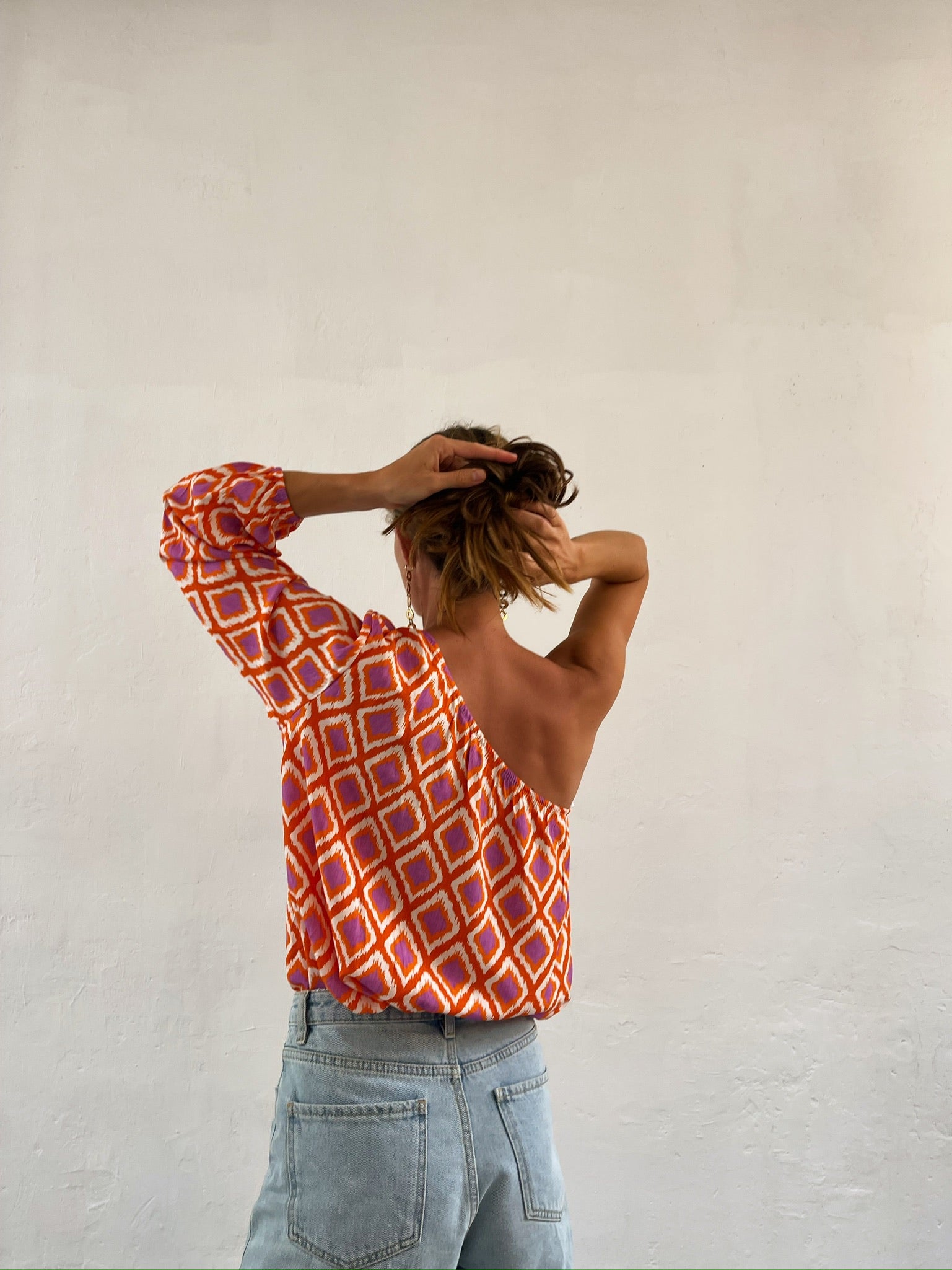 Rhombus Print Orange Top