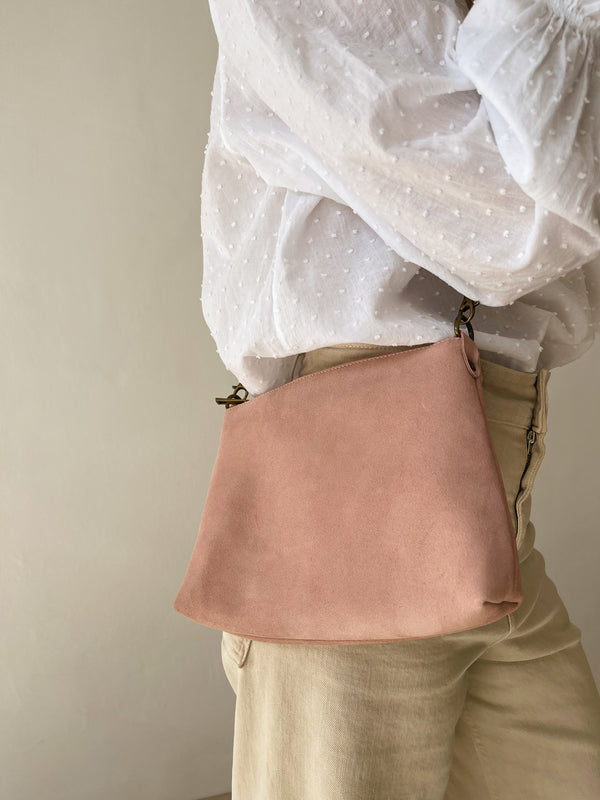 Pink Suede Shoulder Bag