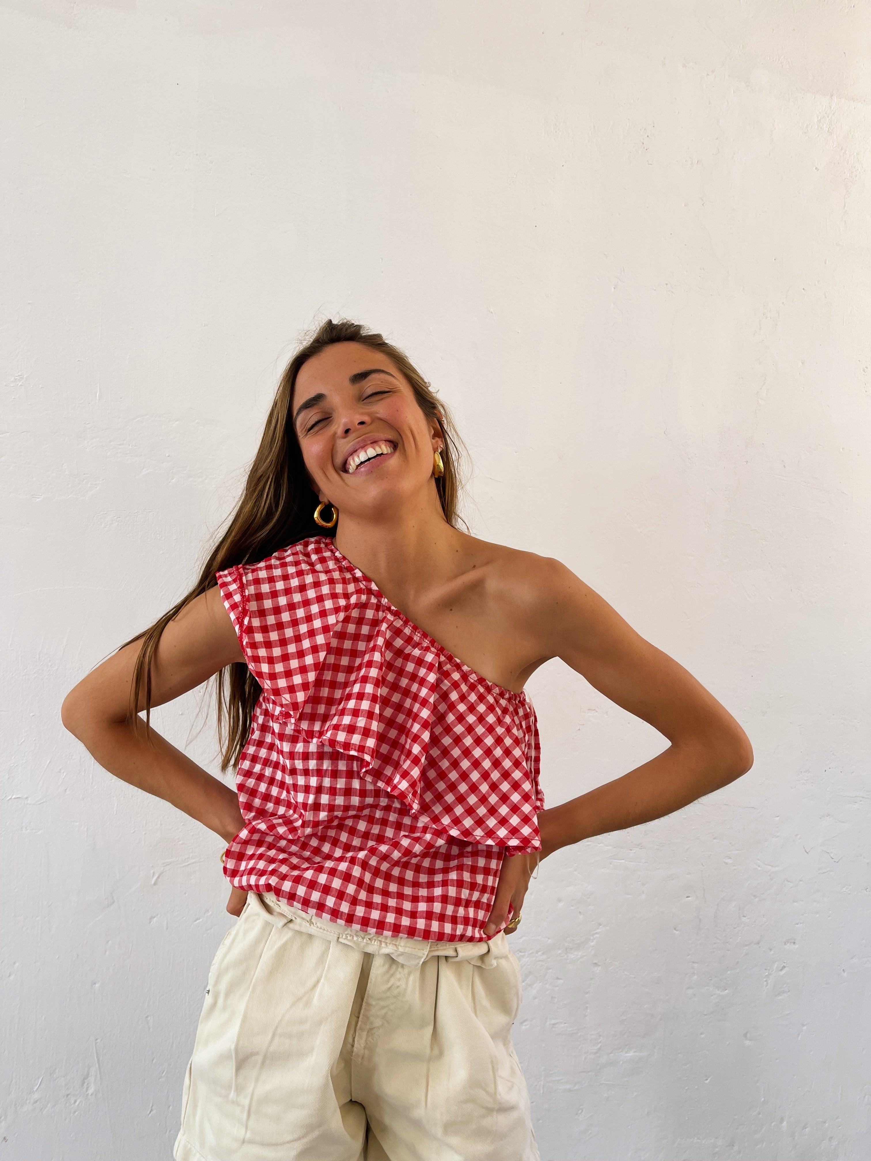 Red Vichy Ruffle Top