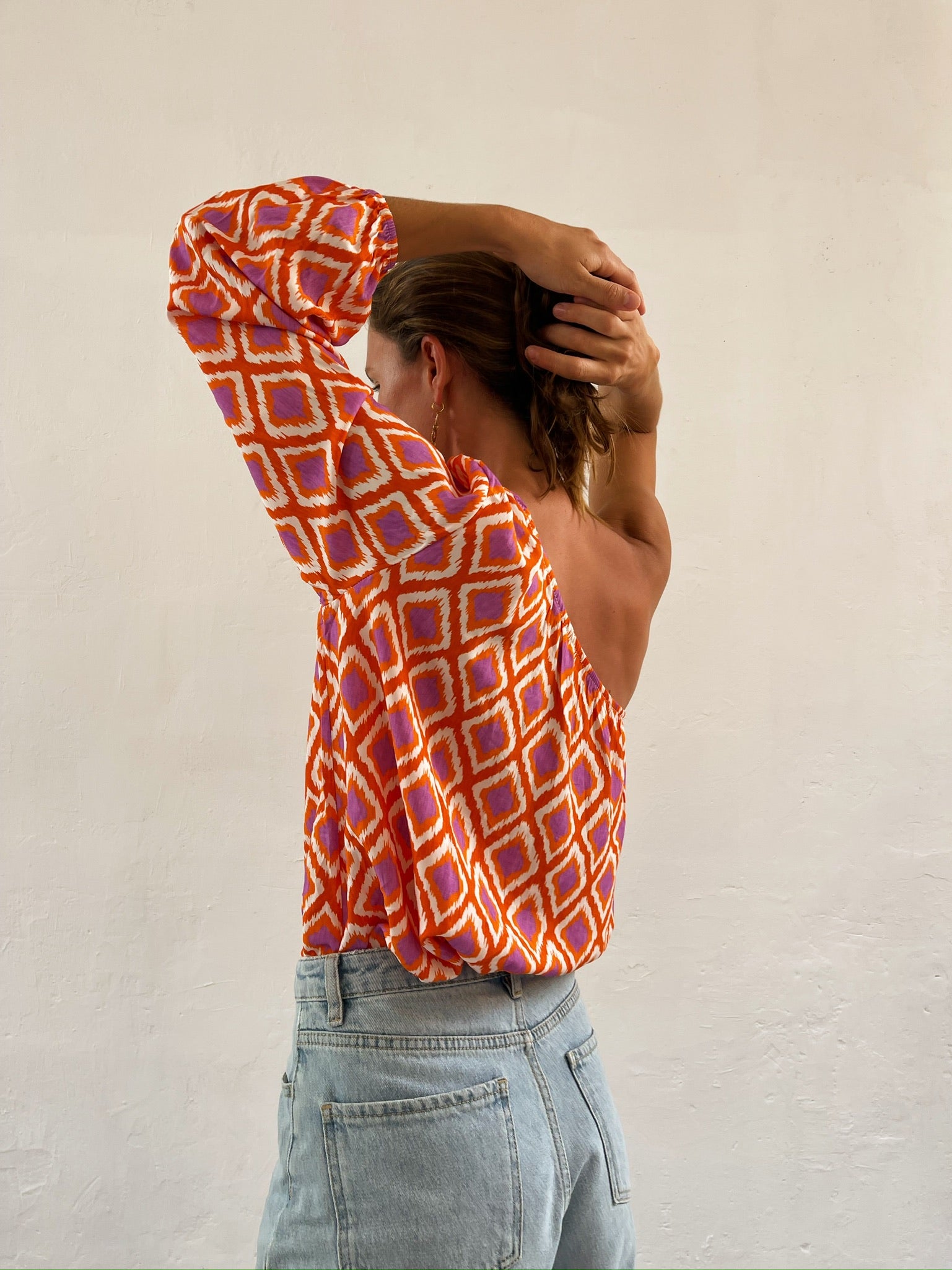 Rhombus Print Orange Top